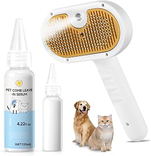VVWVVW Pet Steam Brush for Dogs & Cats: 3-in-1 Cool Mist Grooming Tool, De-Shedding Comb Reduces Static, Softens Fur for Bath-Hating Pets
