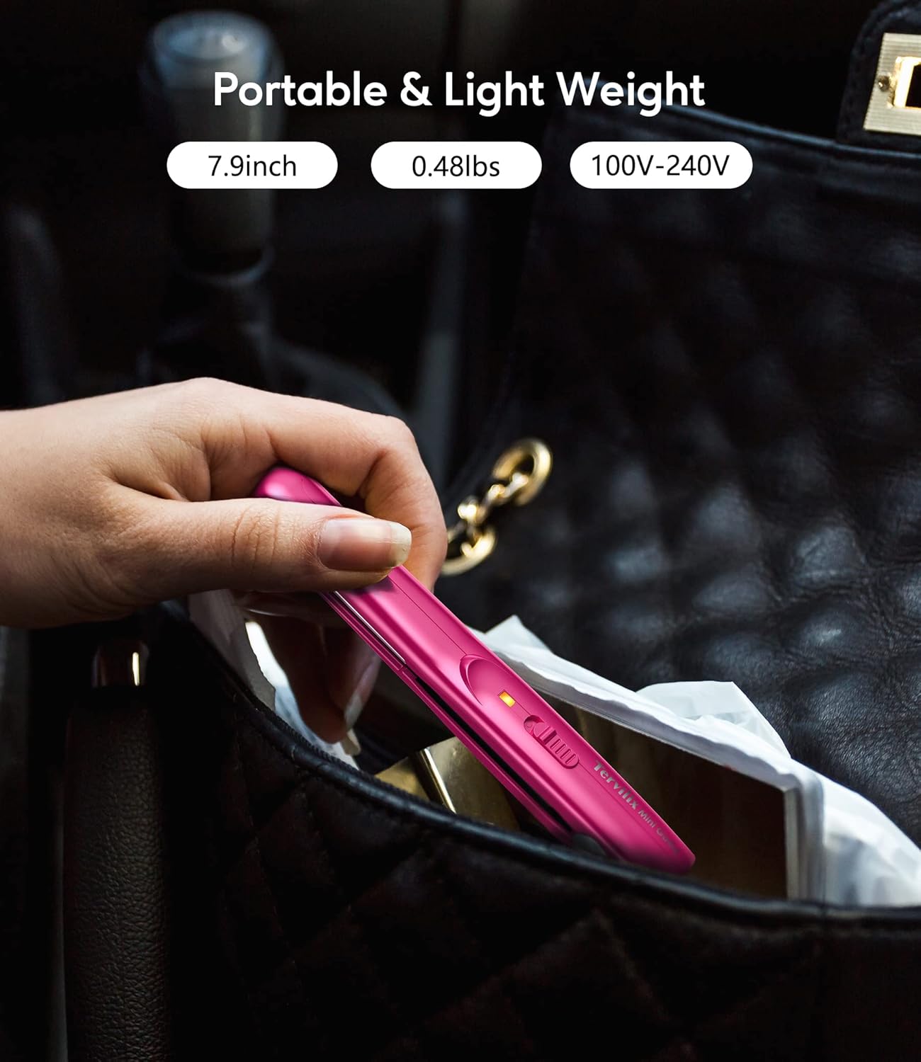 Terviiix Mini Flat Iron 1/2 Inch, 2-in-1 Travel Hair Straightener and Curler, Small Ceramic Flat Iron for Short Hair Bangs Edges, Dual Voltage, Fast Heat 430°F, with Travel Pouch, Pink - Image 3