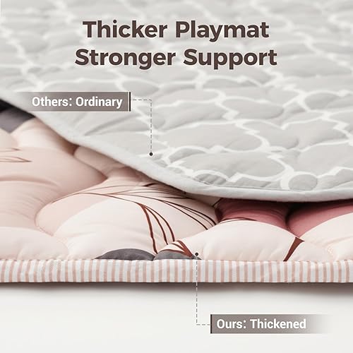 Miniatura 3 de Bunnikins & Clover Tapetes de juego para bebé para piso, 71 x 59 pulgadas, alfombra de juego suave y gruesa, plegable y antideslizante, alfombra de