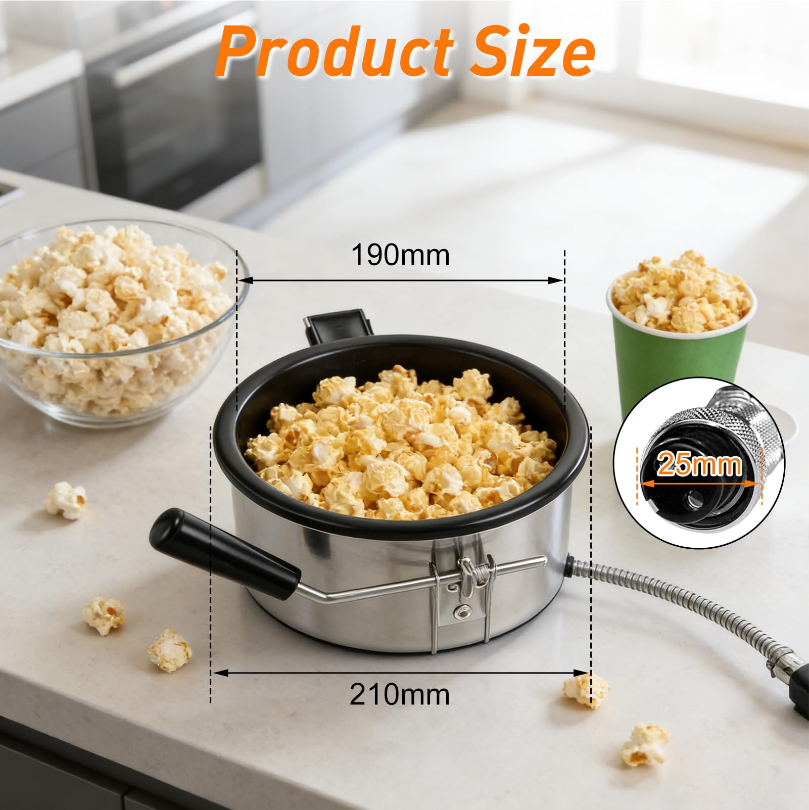 Heissluft Popcornmaschine Zubehör, Popcorntopf mit Antihaft 25mm 3-Loch-Anschluss, Anti Anbrenn Aufsatz für Heißluft Popcornmaschinen,Mais und Snack (Kapazität: 8oz, Ø210mm)