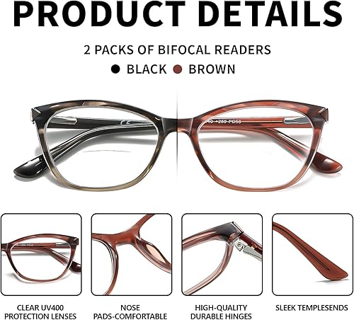 Miniatura 5 de Gafas de lectura bifocales para mujer, ojo de gato, bloqueo de luz azul, lector de computadora, parte superior transparente, sin transición de