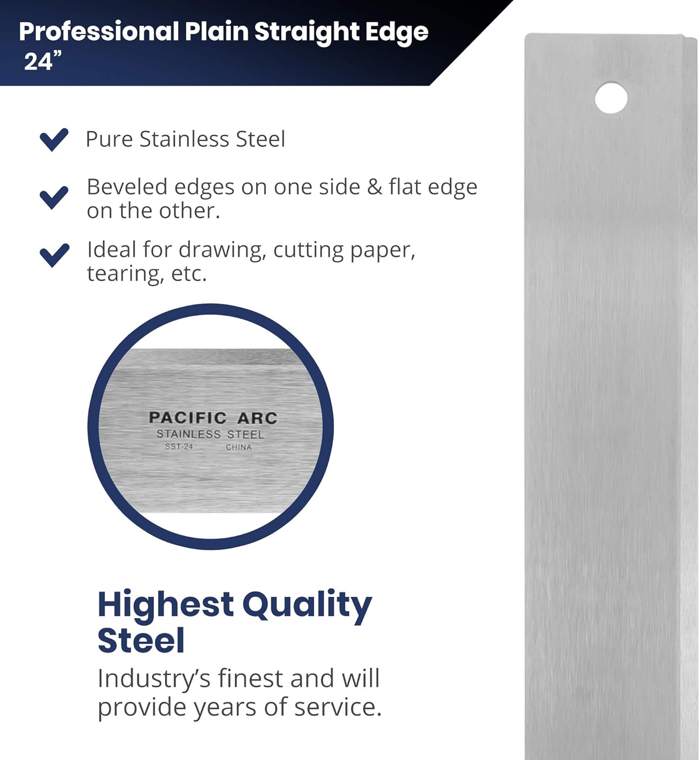 Pacific Arc 24" Straight Edge Stainless Steel 0.09" Thick Steel, Heavy Duty