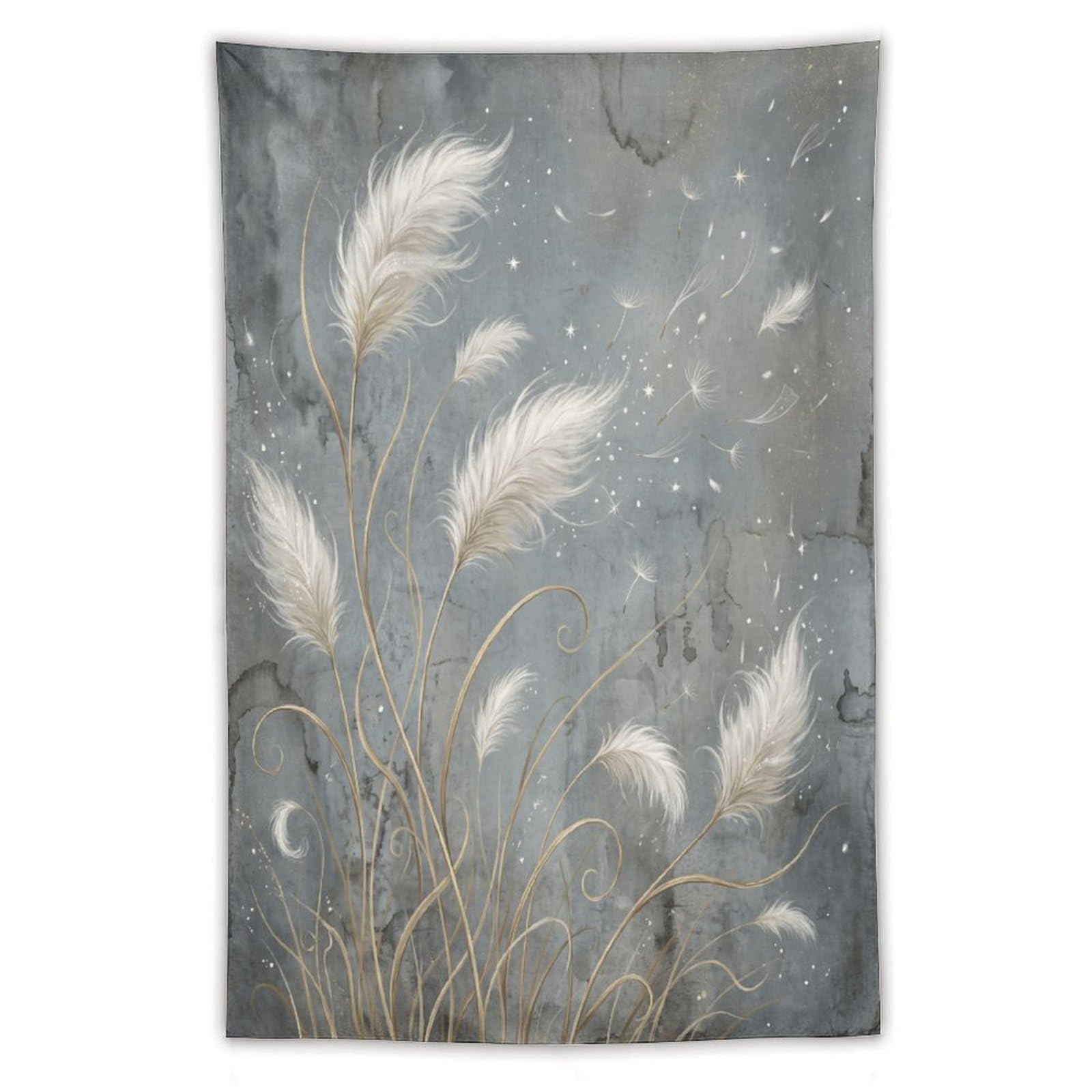 H3B8U2Y5 White Feather Botanical Wall Tapestry, Minimal Nature Art