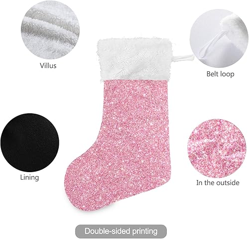 Miniatura 3 de Qilmy Medias de Navidad con textura de purpurina rosa, medias de Navidad grandes personalizadas, lindas medias de copo de nieve, medias de Navidad