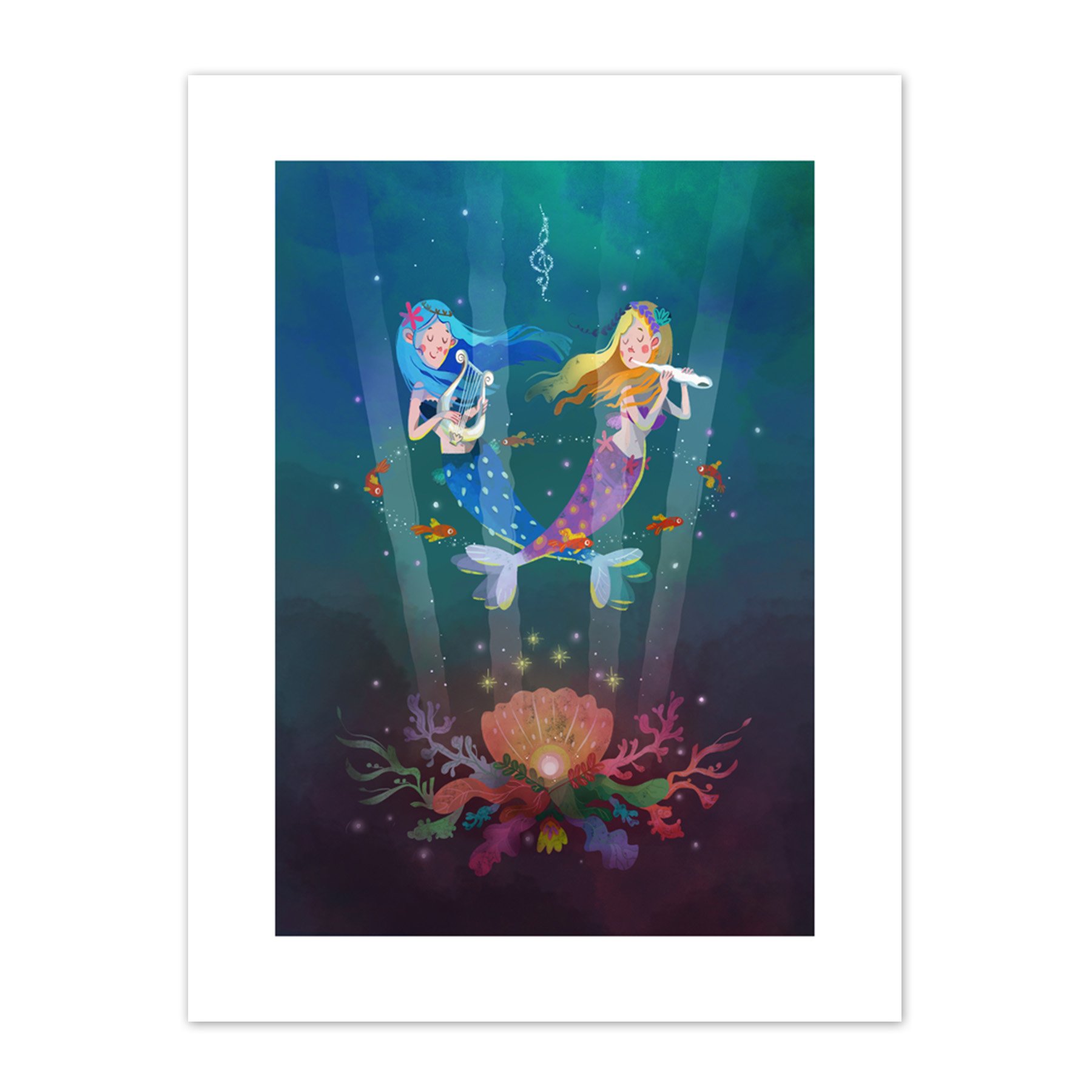 Wee Blue Coo Mermaids Kids Music Canvas Art Print