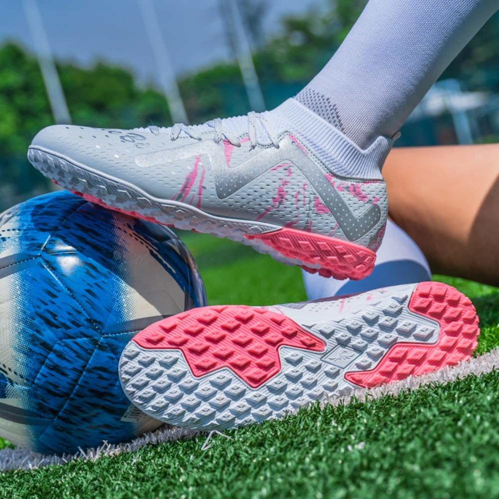 Botas de fútbol Unisex TF Interior/Césped Artificial - Medio Alto con Cordones, Malla Ligera y Transpirable, Tacos Antideslizantes