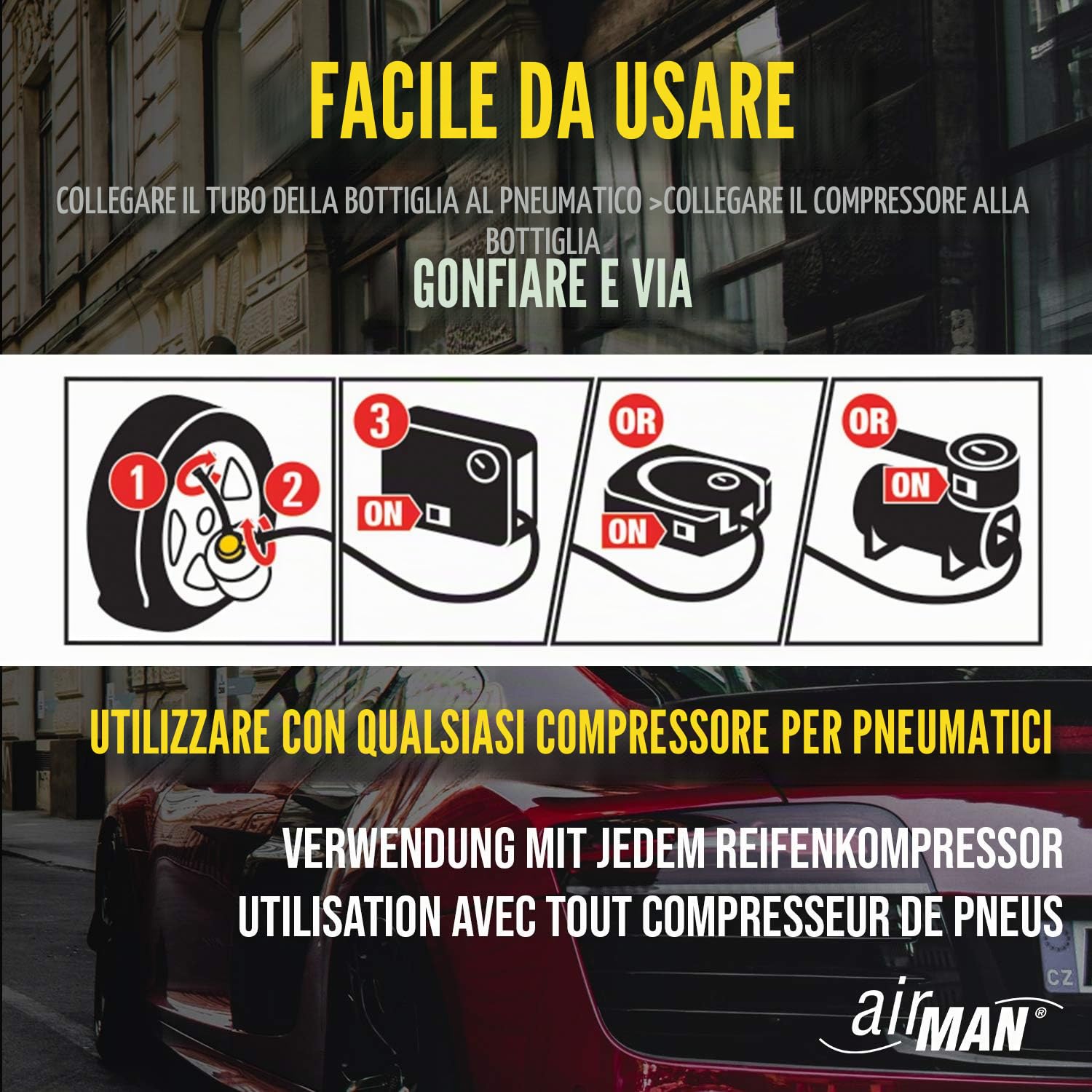 AirMan 65-005-011 ATVT HB Sigillante per riparazione pneumatici, 450 ml, tubo a colori assortiti