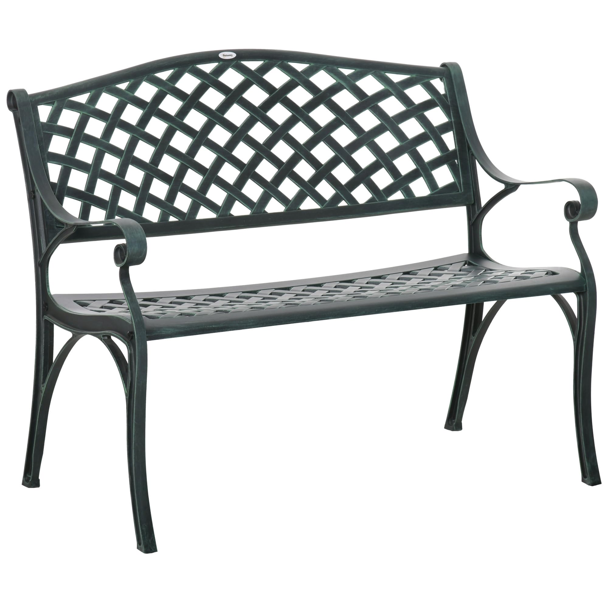 Outsunny Cast Aluminium 2 Seater Garden Bench - Green