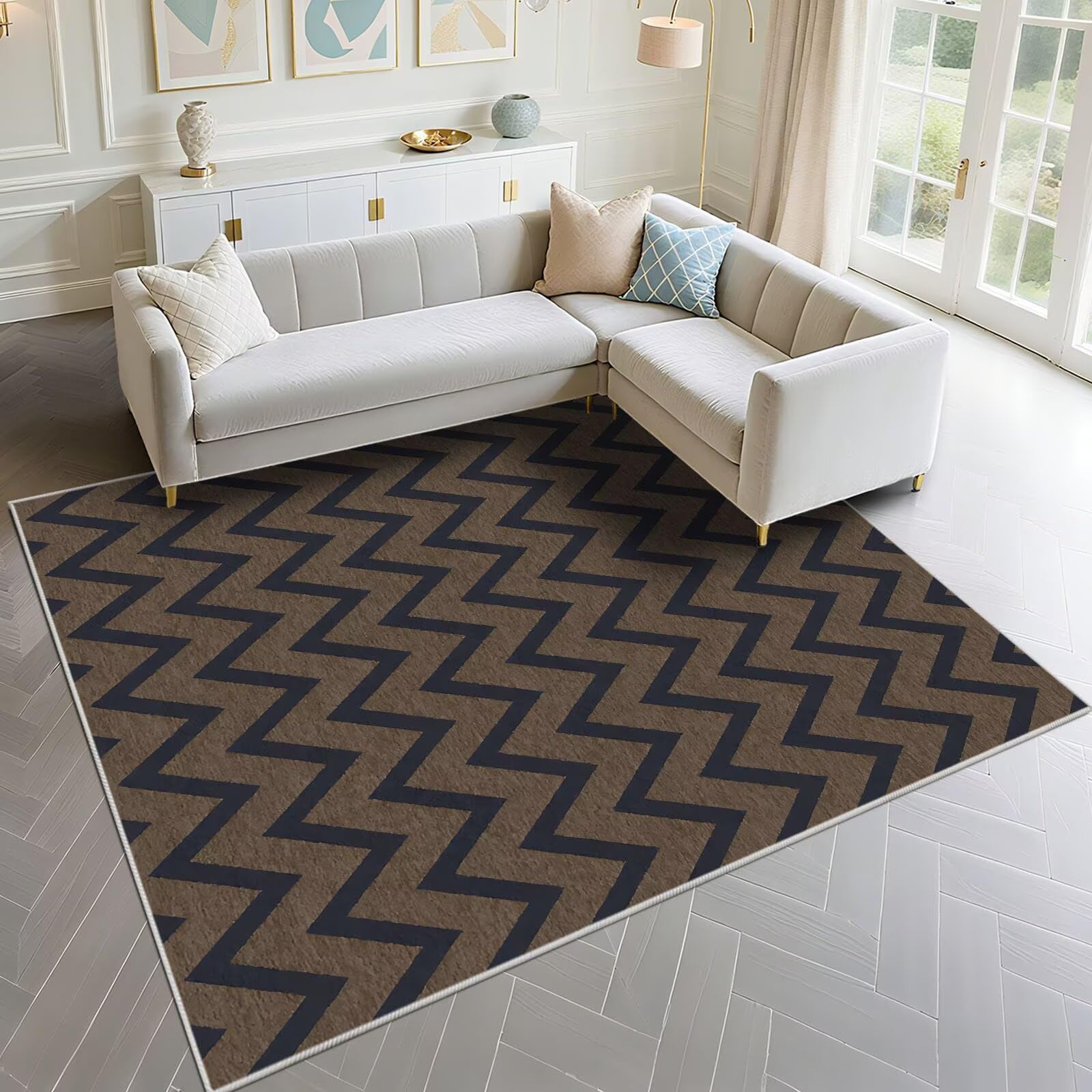 Tapis grand format 200x290cm au tissage plat haut de gamme à rayures pour entrée