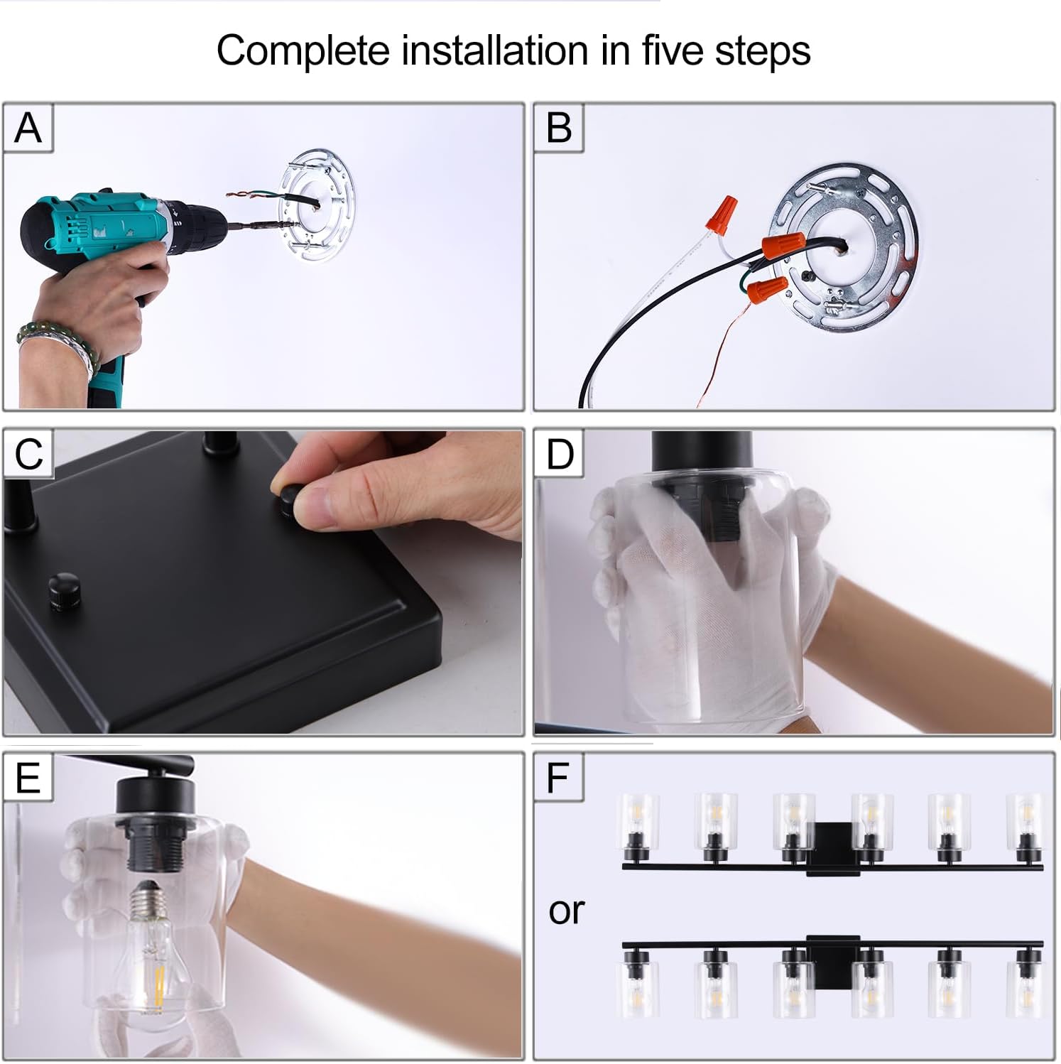 6 Light Bathroom Light Fixtures, 40 Inches Bathroom Lighting Fixtures Over Mirror, Black Vanity Light with Clear Glass Shades