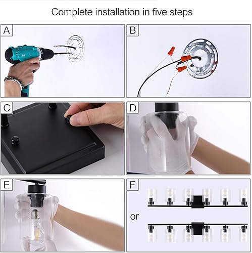 Miniatura 5 de 6 lámparas de baño de 40 pulgadas, accesorios de iluminación de baño sobre el espejo, luz negra de tocador con pantallas de vidrio transparente