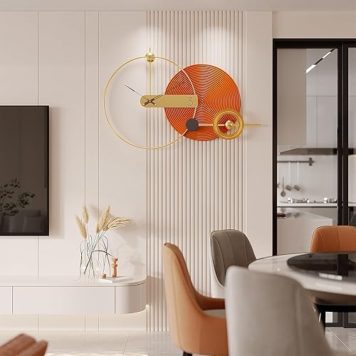 Miniatura 7 de Reloj de pared grande de 39 pulgadas, estilo nórdico naranja moderno, funciona con pilas, reloj decorativo de metal silencioso para sala de estar