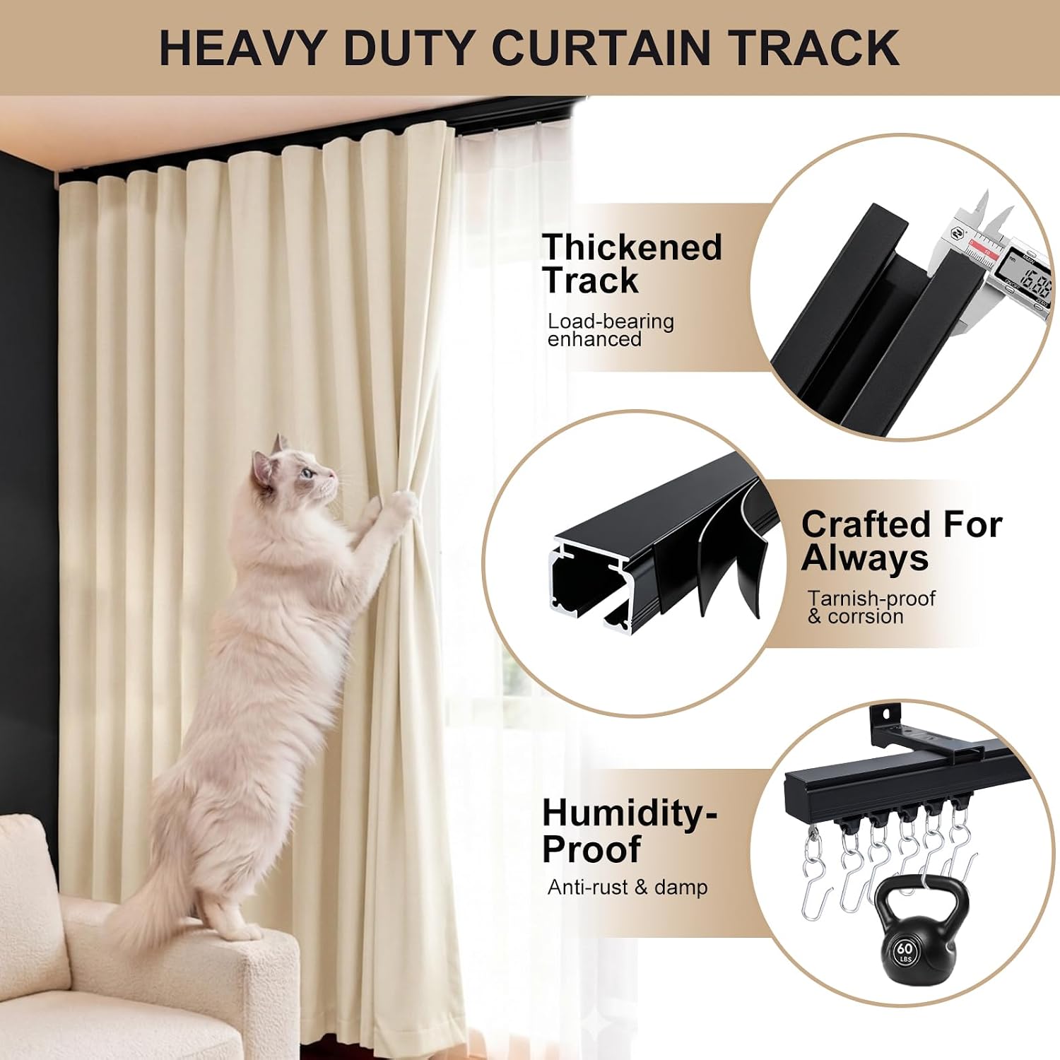 Ceiling Curtain Track Ceiling/Wall Mounted Curtain Track Rails System for Sliding Curtains Room Divider Curtains Tracks/Rod for Living Room Bedroom Office Shower Outdoor Curtain Black 9ft