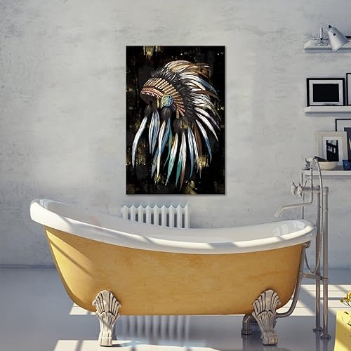 Miniatura 5 de FuShvre Lienzo de nativo americano, decoración de pared, diseño de plumas de jefe indio, impresión de pintura de jefe tribal enmarcado