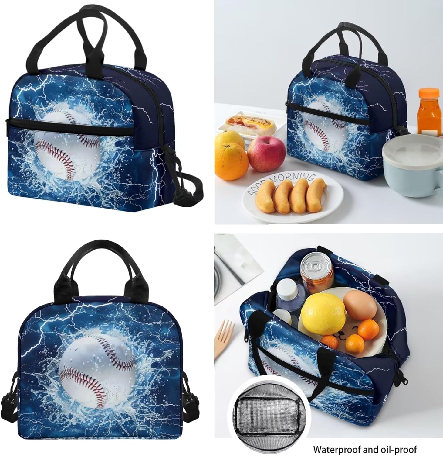 Showudesigns Water Baseball Bookbag and Lunch Box Set for Boys 8-10/10-12 Kids School Bag Elementary Middle School Backpacks Pencil Case Pouch Lunchbag School Supplies Daypack Knapsack