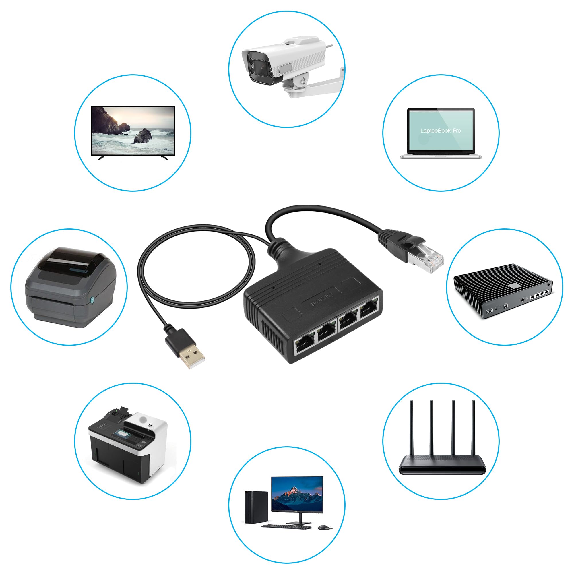 Divisor Ethernet 1 A 2 Gigabit - Adaptador RJ45 Para Cable Cat 5/6/7/8, Hasta 1000 Mbps, Color Azul