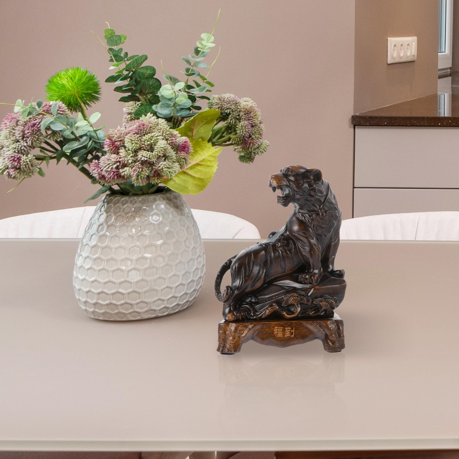 Toddmomy Kreative Kleine Tigerfigur aus Kunstharz für Schreibtisch und Innenraum Stilvolle Vintage Tiger Statue mit Stabiler Basis als Glücksbringer