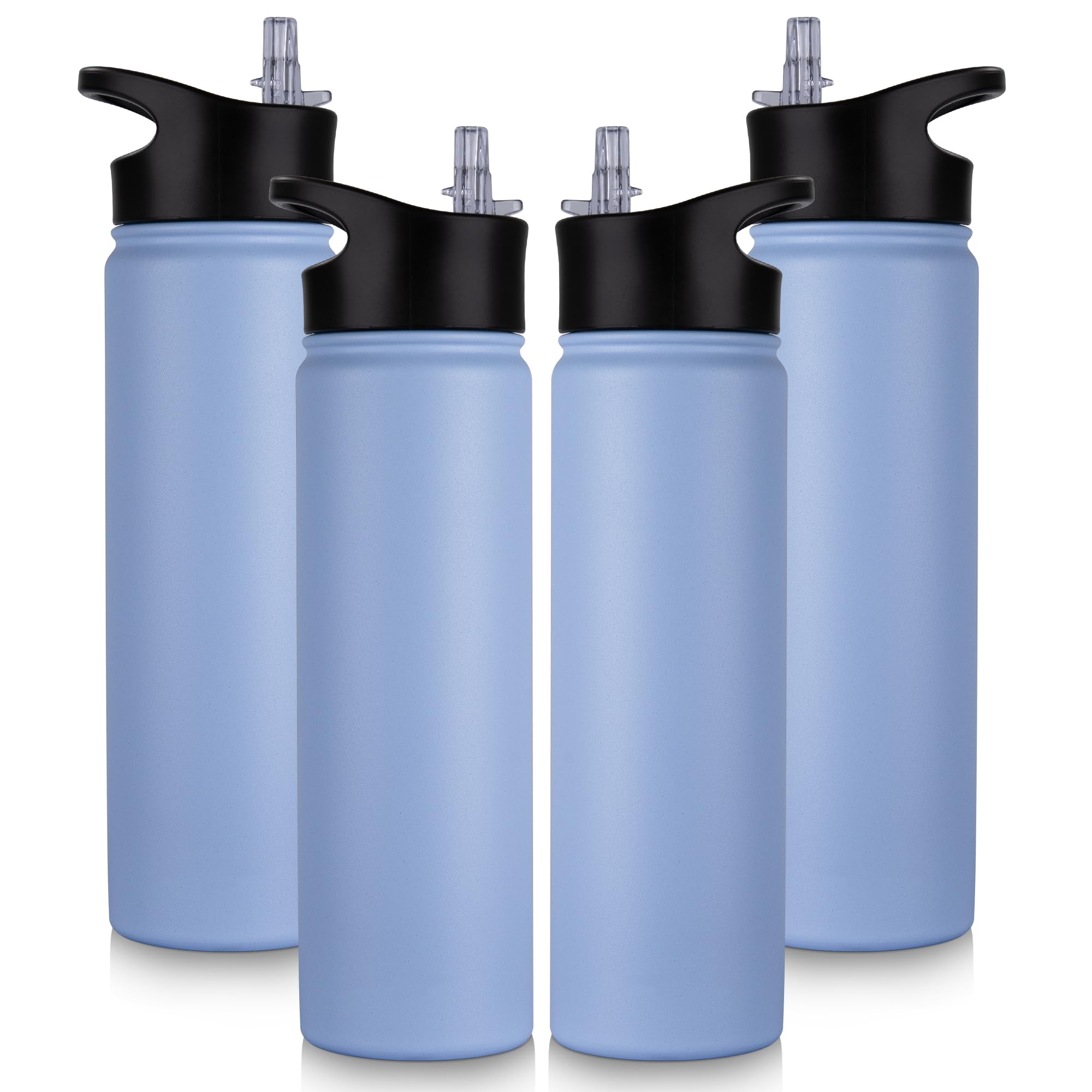 UMBFUN Edelstahl Trinkflasche - 750ml - mit Strohhalm,Auslaufsicher,Kohlensäure Geeignet,BPA frei Thermosflasche(+2 Deckel)Vakuum Doppelwandisolierung für Sport,Reisen,Camping,Schule,Fahrrad,(4er Set)