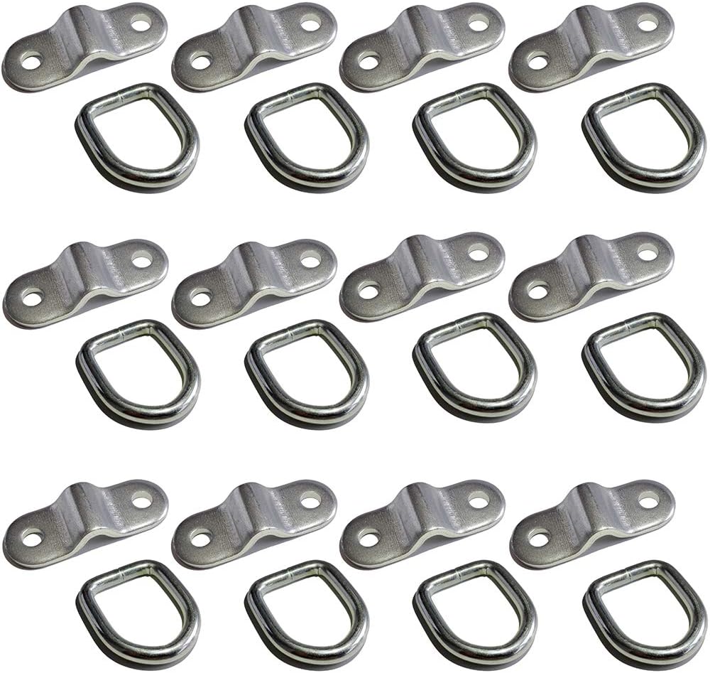 LE KAPMOZ D Rings Tie Down Anchors Hooks for Trailer Truck Bed Bracket Enclosed Points Pickup Camper Surface Mount D-Ring Heavy Duty 1/4" (12 Pack w/ 14400 Pound Capacity)