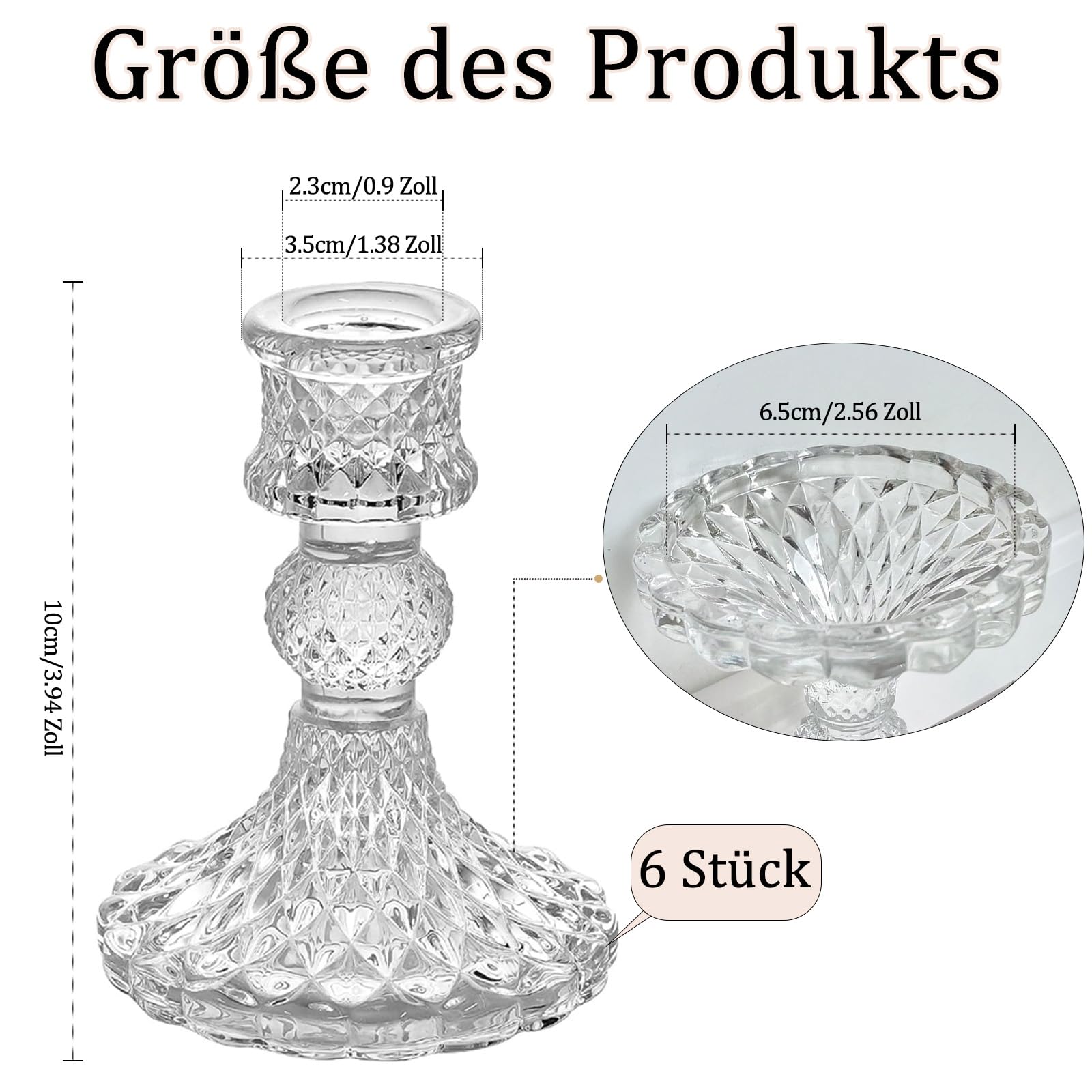 Portacandele in vetro trasparente, portacandele trasparenti per candelabri, 10 cm, portacandele in cristallo alto 10 cm, decorazione da tavolo per matrimoni, feste, cene, 6 pezzi