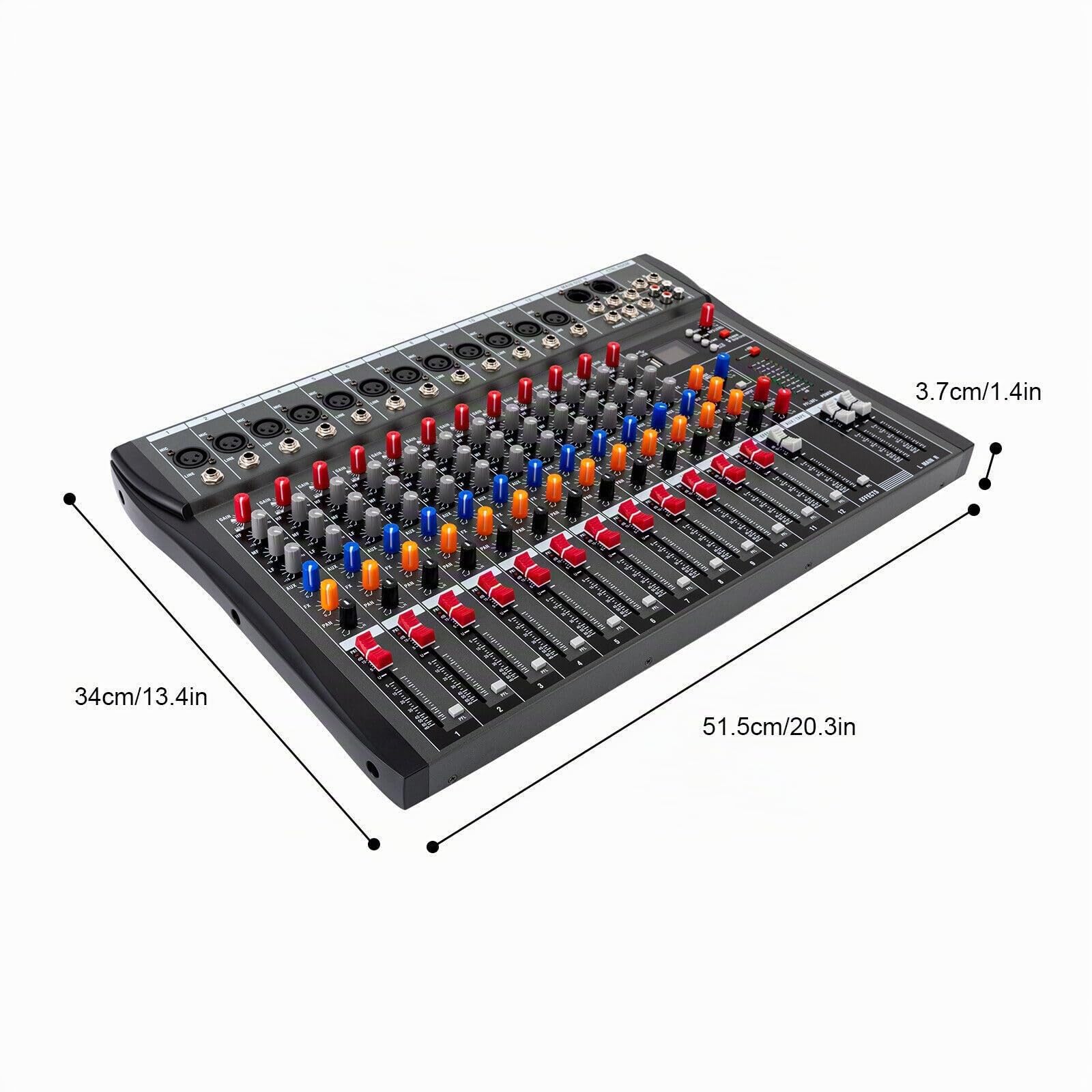 Audio Mischpult Konsole Verstärker,12 Kanal Studio Mixe Live Mixer Bluetooth USB 12 Kanal Bluetooth Audio Mixer DJ Live Studio Mischpult Soundkarte USB Konsole