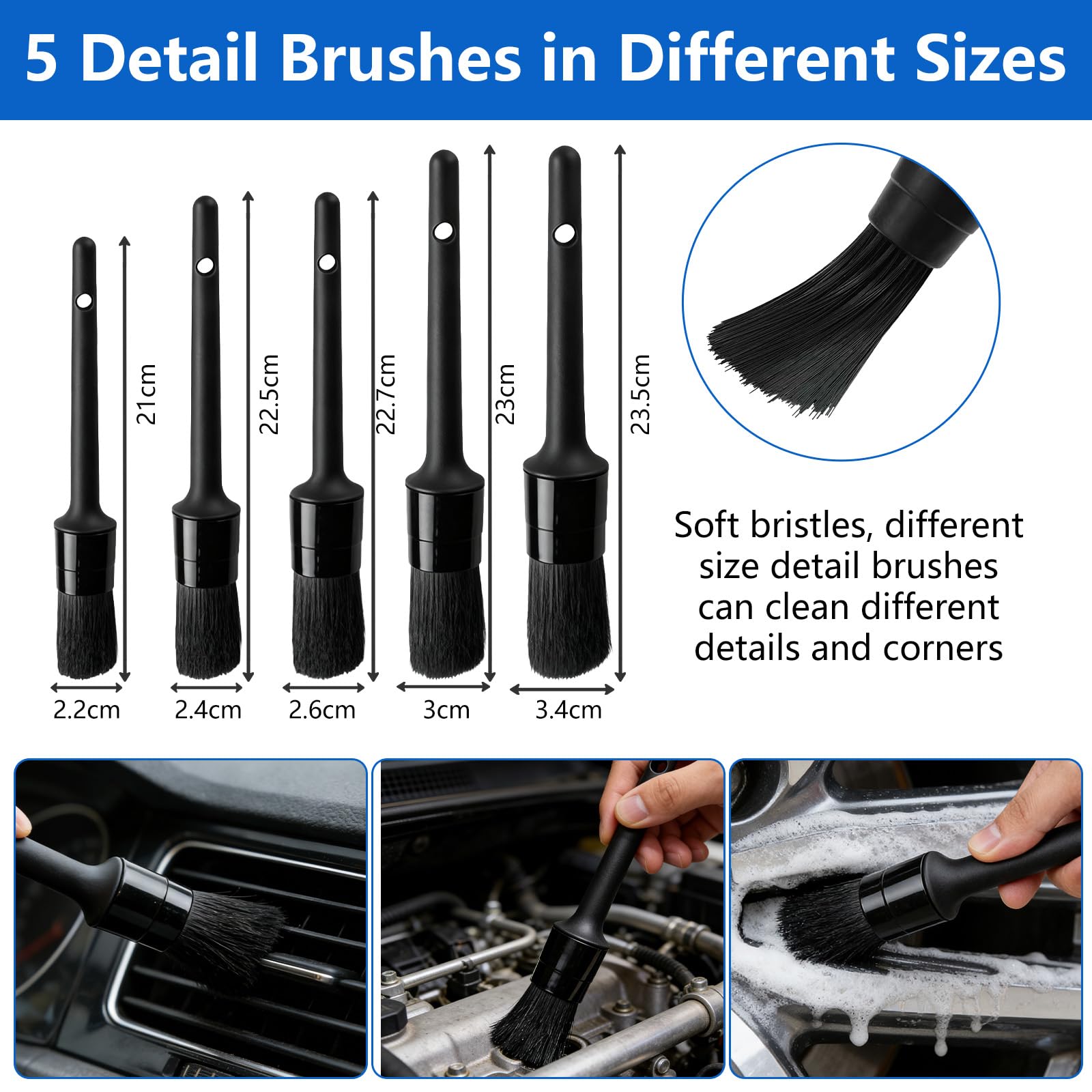 Kit Pulizia Auto, 31Pezzi Kit Lavaggio Auto, Set di Lavaggio Auto per Interni ed Esterni, Kit Detailing Auto con Spazzole, Spugne per Lucidatura, Pratica Borsa per Il Trasporto Inclusa