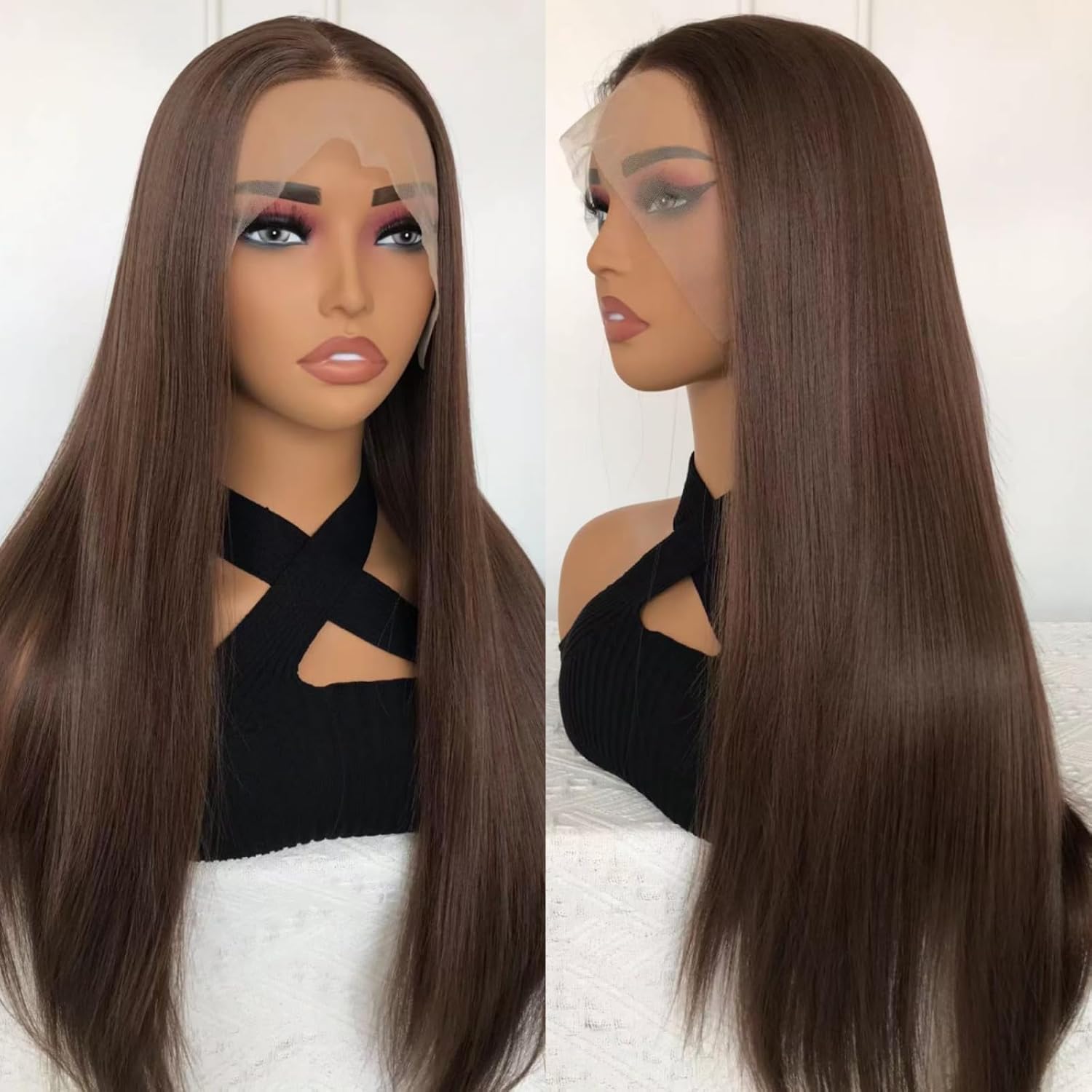 Lace Front Wigs Natural Colour Synthetic Medium Straight Soft & Shiny Hair Lace Wig For Women & Girls, Size - 28 Inch, Brand By Ritzkart (Brown)-image-16