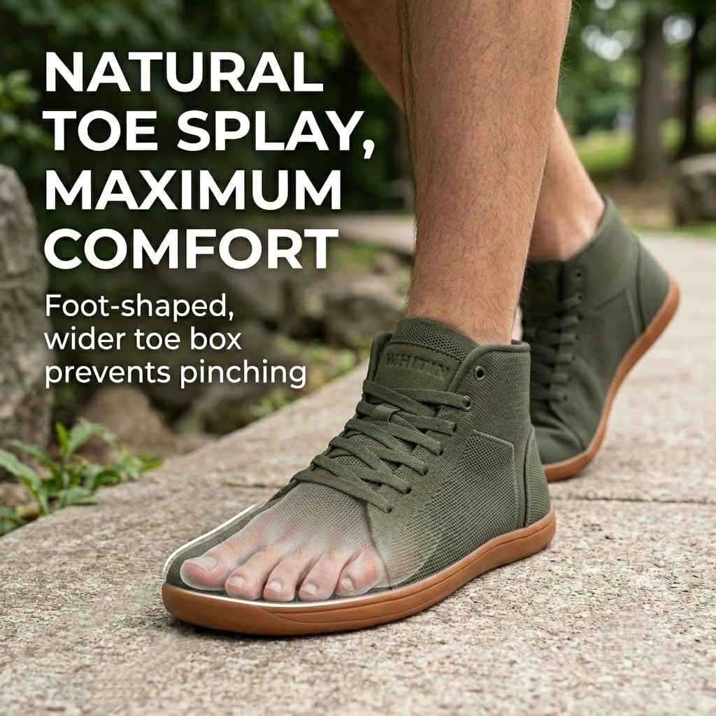 WHITIN Men's Wide Toe Box High Top Barefoot Shoes W824 image 2