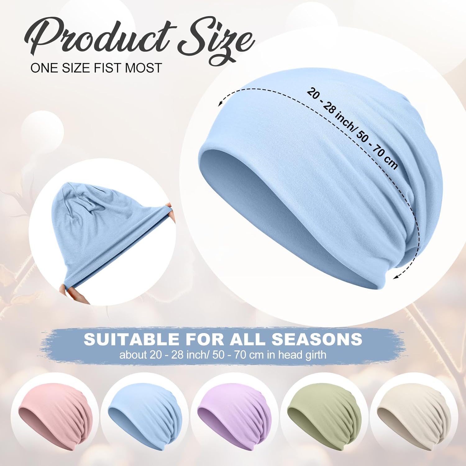 Syhood 5 Pcs Unisex Slouchy Beanie Hats for Men Women Summer Beanie Hats Lightweight Baggy Dwarf Soft Chemo Sleep Caps - Image 3