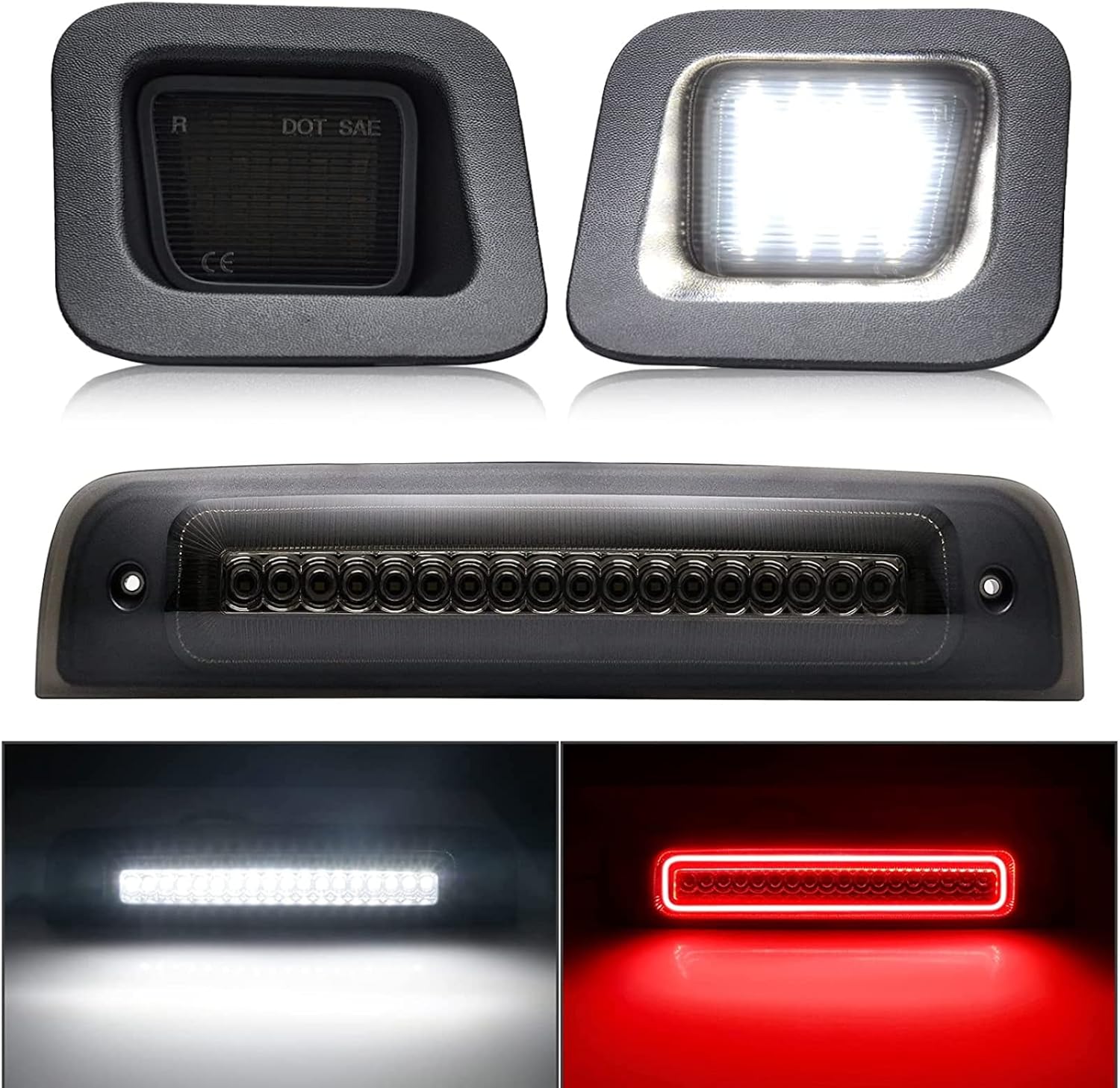 R&F Auto LED Strobe Third Brake Light & License Plate Lights Compatible With Ram 1500 2500 3500 4500 5500, 2010-2018