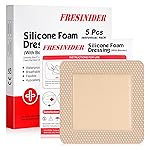 FRESINIDER Silicone Foam Dressing with Adhesive Border - Wound Dressing Bandage - Silicone Foam Pad - Pack of 5 - 5 x 5 Inches Large Waterproof Bandages - Self Adhesive Wound Care and Dressings