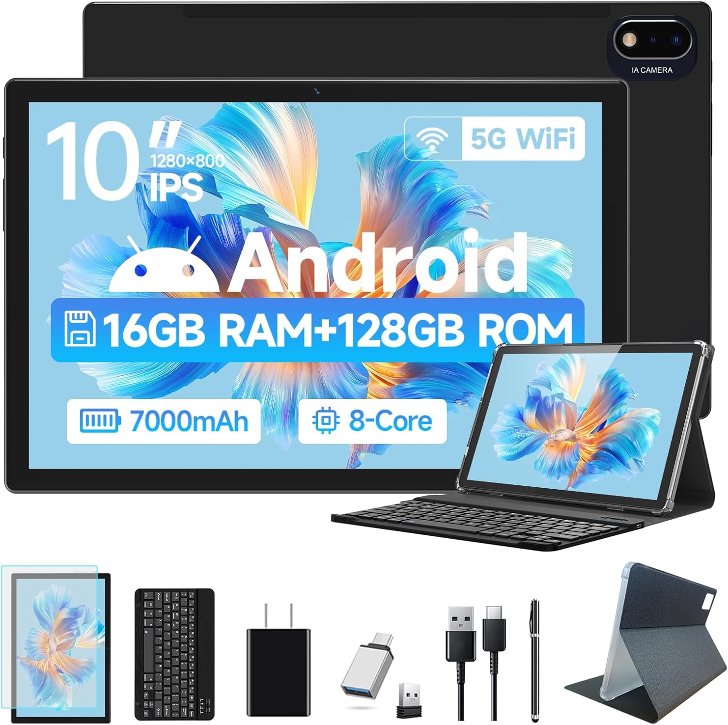 2025 Latest Android Tablet 10.1 Inch, 5G WiFi Tablets Mit 16GB RAM+128GB ROM(1TB TF),2 in 1 Tablet with Keyboard Mouse Pen-Octa-Core2.0Ghz | 7000mAh | 1080FHD | 13MP Camera | WLAN GPS -Black 2025 Latest Android Tablet 10.1 Inch, 5G WiFi Tablets Mit 16GB RAM+128GB ROM(1TB TF),2 in 1 Tablet with Keyboard Mouse Pen-Octa-Core2.0Ghz | 7000mAh | 1080FHD | 13MP Camera | WLAN GPS -Black