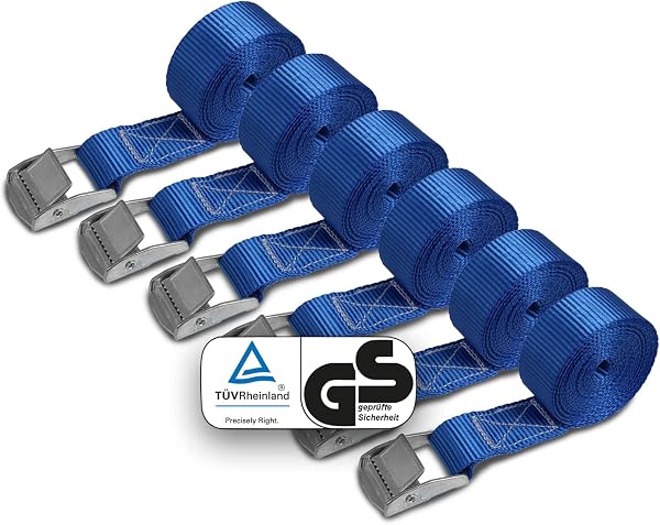 Cinghia di fissaggio Cinghie di tensione - blu - 1m 2,5m 4m 6m - diverse quantità, sicura del carico resistenza fino a 250 kg DIN EN 12195-2 ; 6 pezzi 2.5 cm x 2.5 m - 1