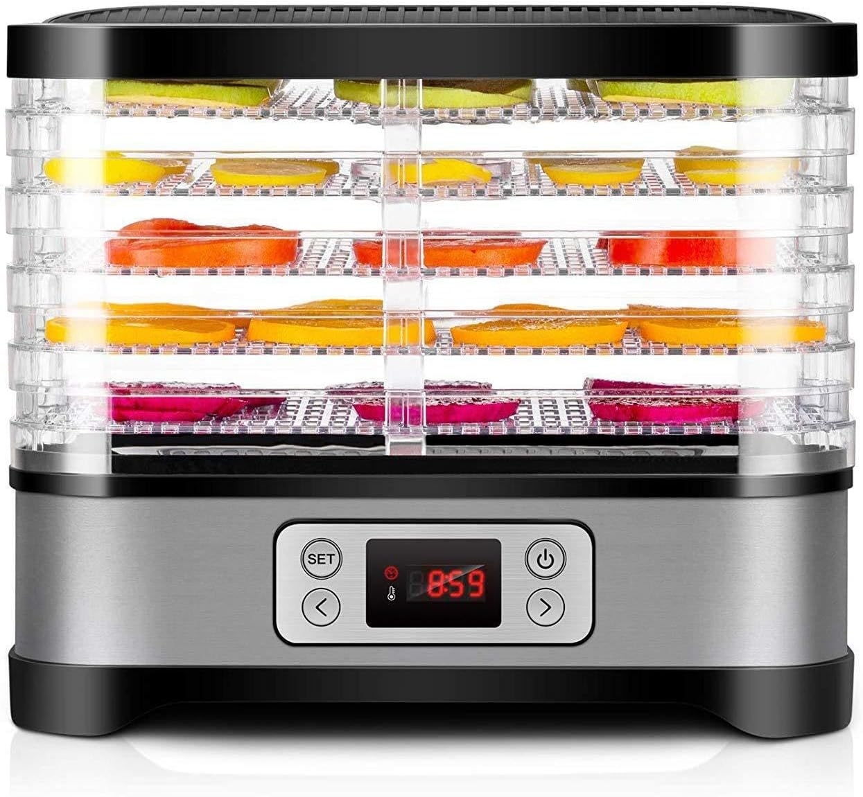 Food Dehydrator,5 Trays Electric Food Dryer with 1-24h Digital Timer and 35-70°C Temperature Control,Smart Fruit and Vegetable Dried Fruit Machine,for Jerky/Meat/Beef/Fruit/Vegetable