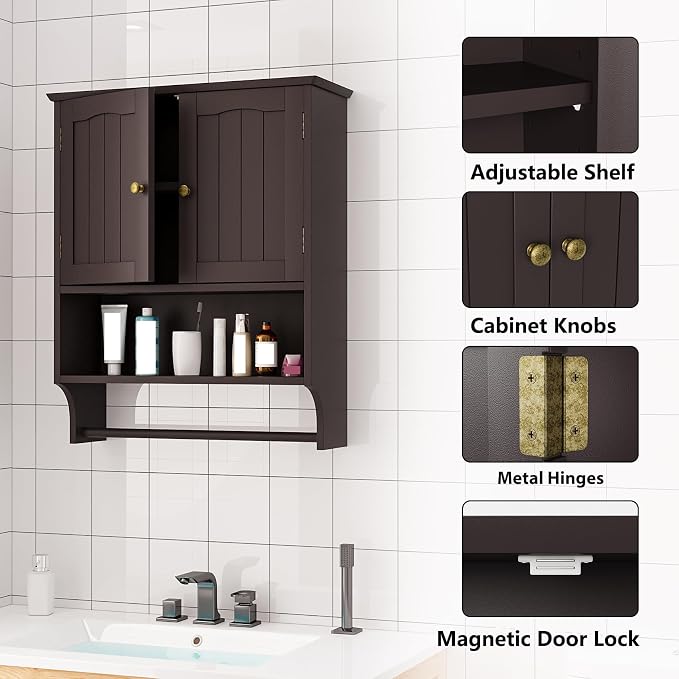 Gabinete de baño mural con 2 puertas y estante ajustable miniatura 5