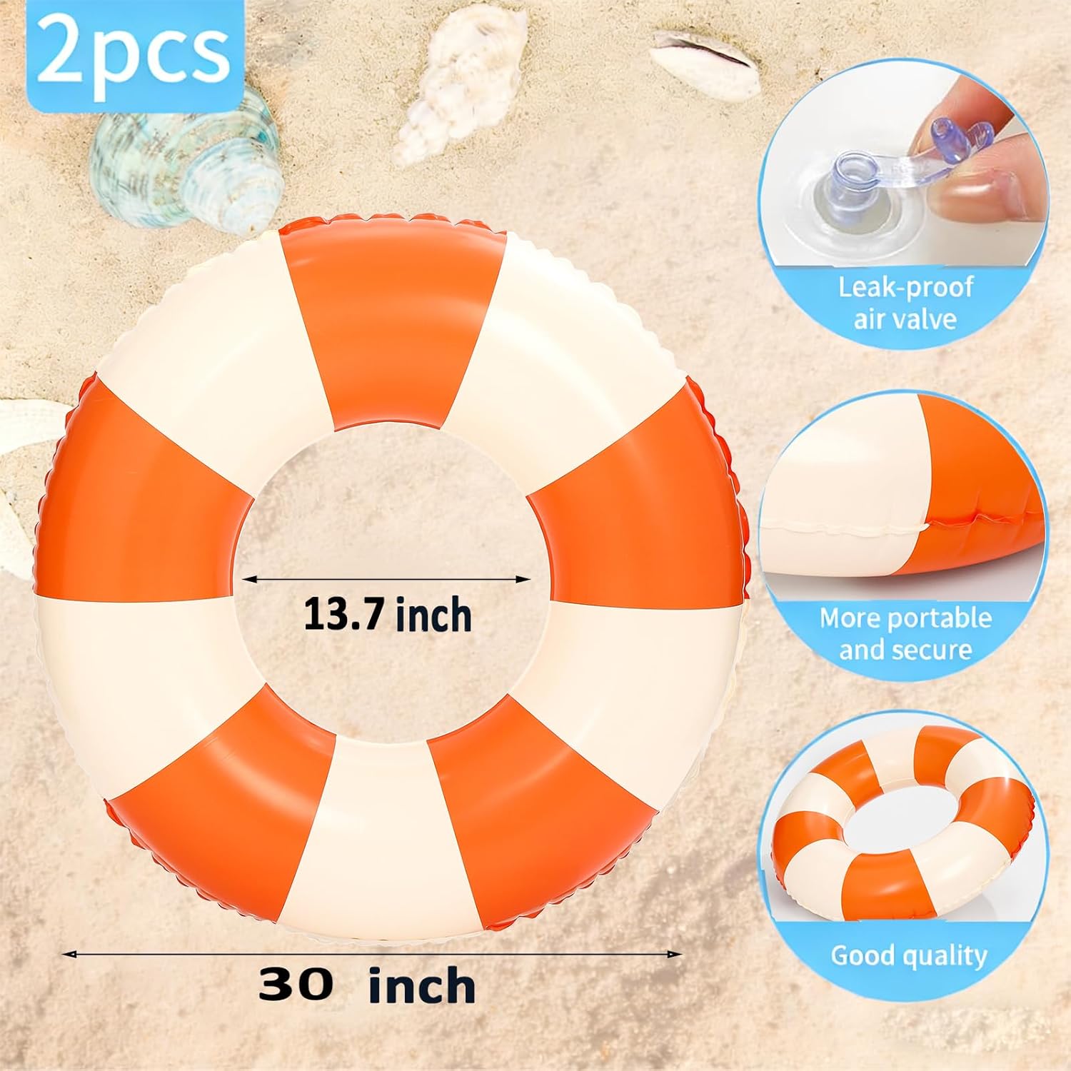4 PCS Striped Inflatable Pool Floats for Swimming Pool Party Lake Beach Adults - Floaties Pool Tubes Swim Rings Tubes Floaties for Beach Pool Party Decorations