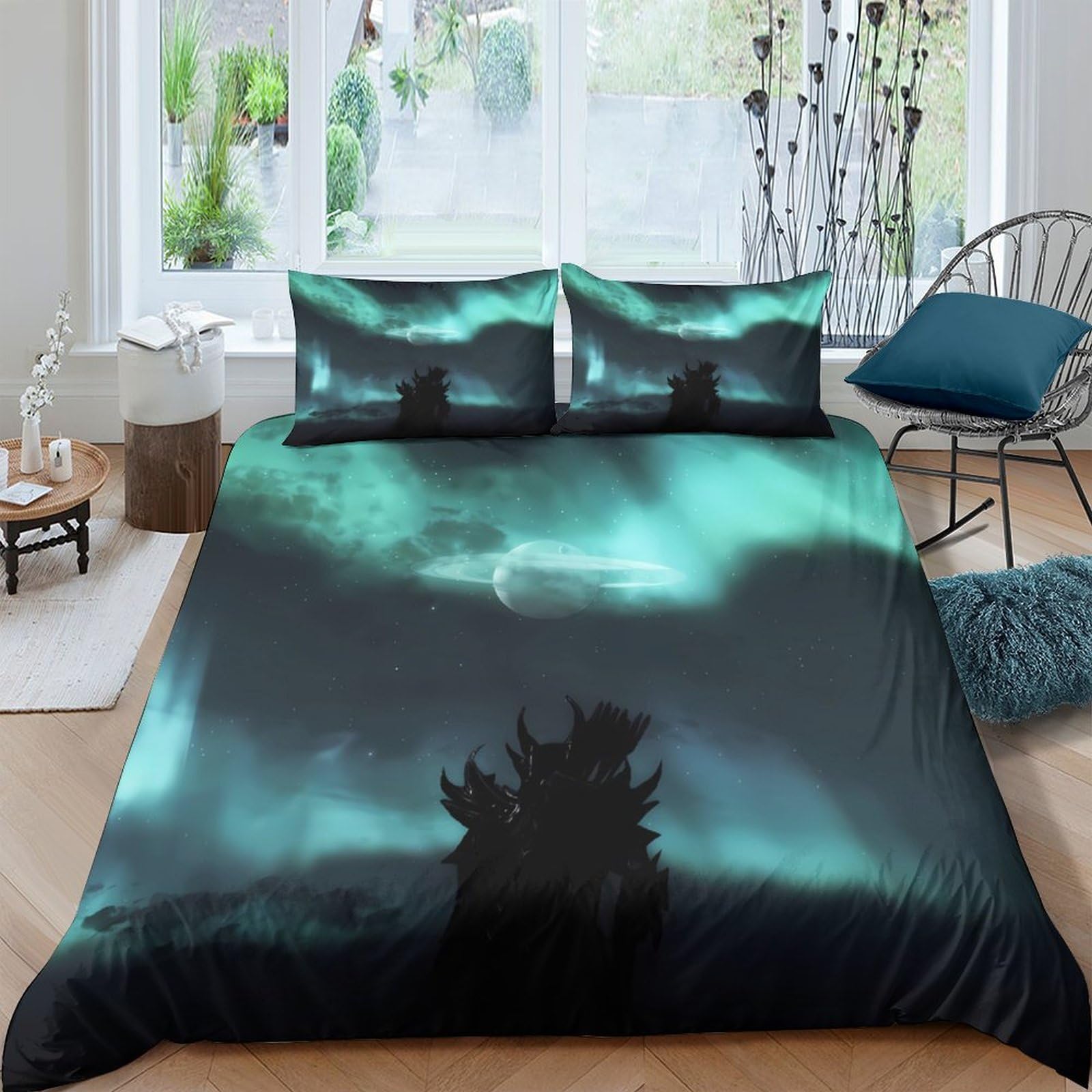 Ctjqhvkz Style-4 3D Printed Northern Lights Fitted Sheet Microfiber Soft Black Forest Mattress Cover For Bedroom Guest Room Decor Single（135X200cm）