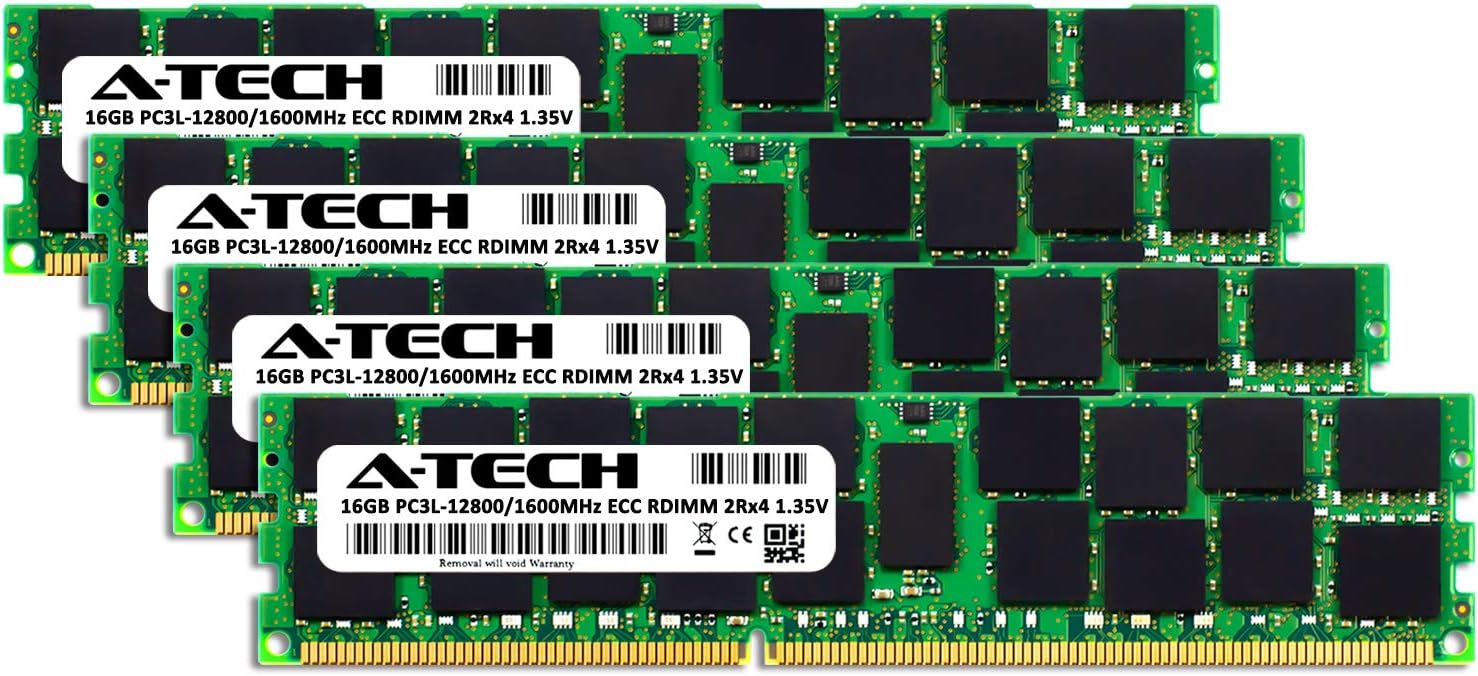 A-Tech 64GB (4x16GB) RAM for Dell PowerEdge R415, R515, R715, R815 Servers | DDR3 1600MHz ECC-RDIMM PC3L-12800 2Rx4 1.35V 240-Pin ECC Registered DIMM Server Memory Upgrade Kit