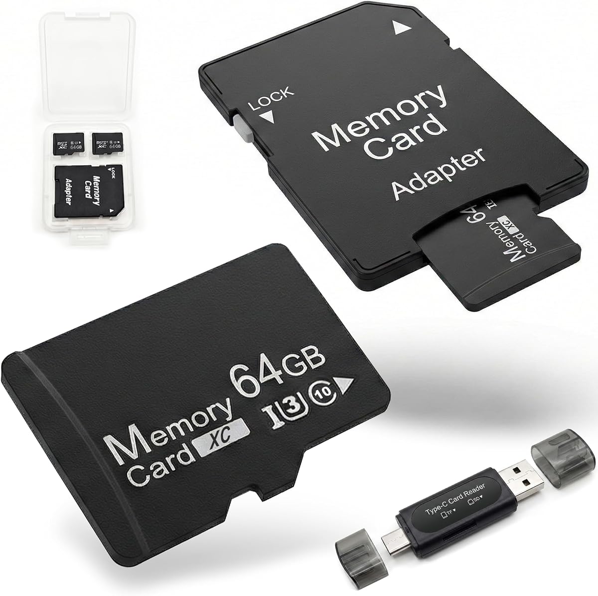 64GB Micro SD Card 2-Pack for Dash Cam&Security Camera, A1 U3 V30 Class 10 | 100MB/s for 4K Video Recording. Ideal for Loop Recording. Includes SD Adapter & USB/Type-C Reader.