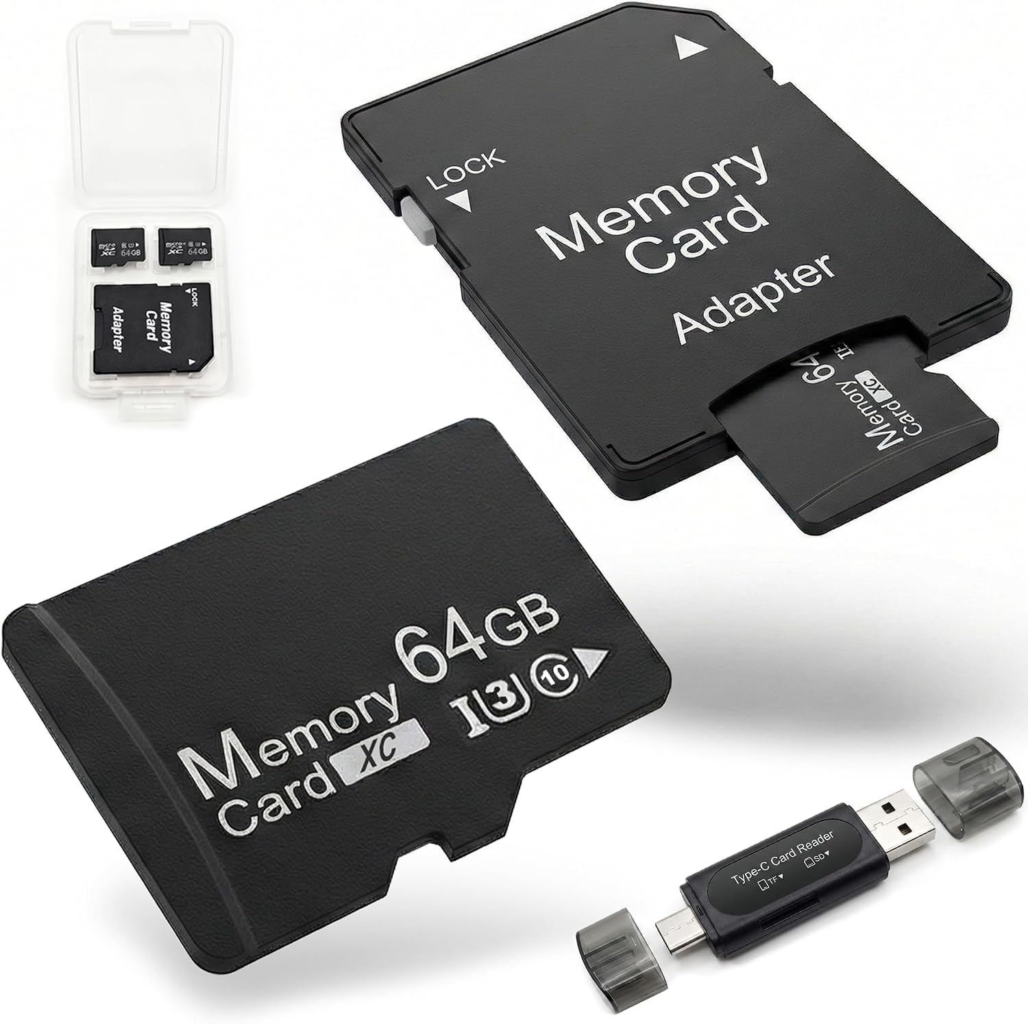 64GB Micro SD Card 2-Pack, High Endurance A1 U3 V30 4K Video Recording, Compatible with Security Camera, Dash Cam, Drone, 100MB/s MicroSDXC Memory Card UHS-I Class 10, with SD Adapter & USB Reader