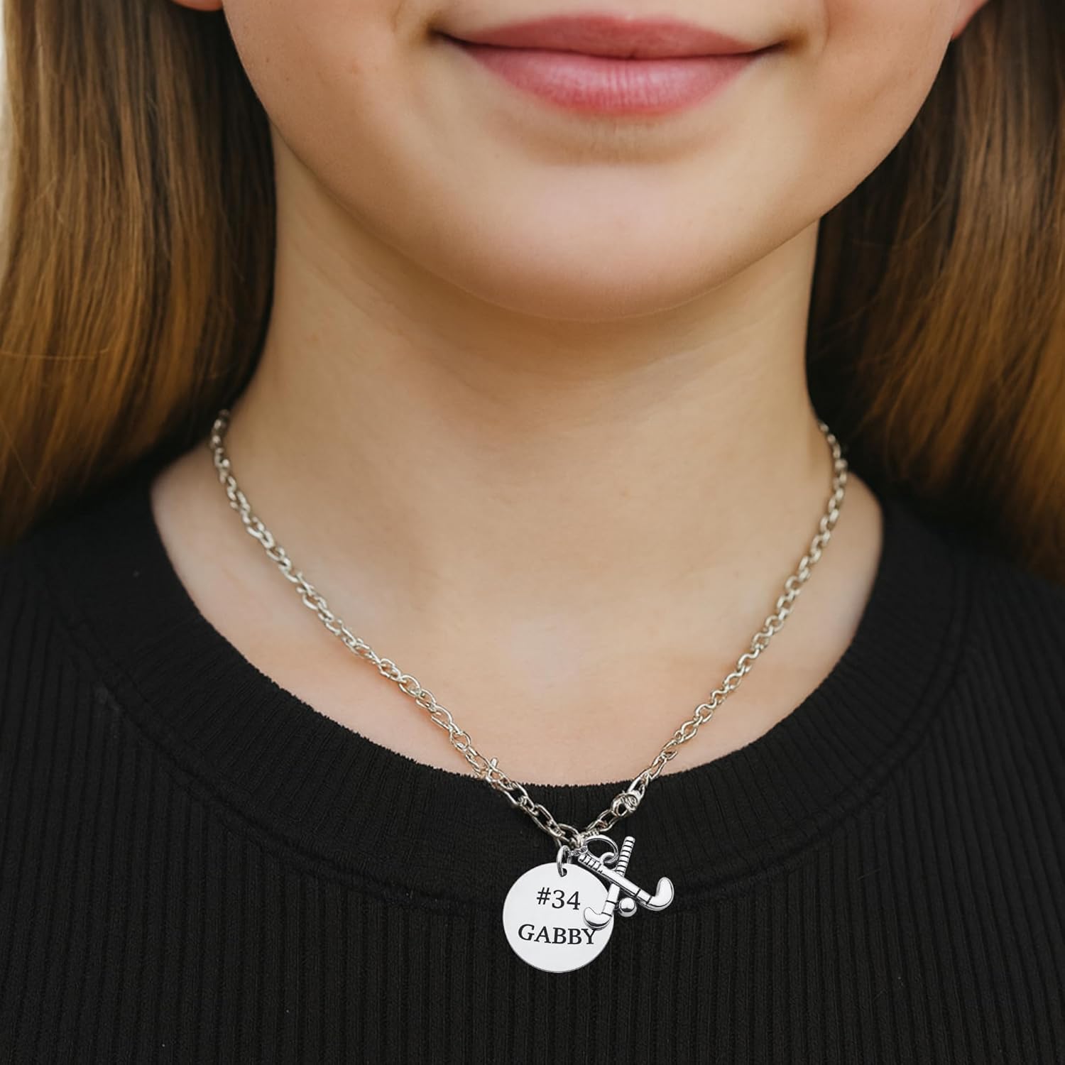 Personalized Field Hockey Necklace • Engraved Stainless Steel Charm with Stick Pendant • Custom Jewelry Gift for Players, Teams & Coaches - Image 4