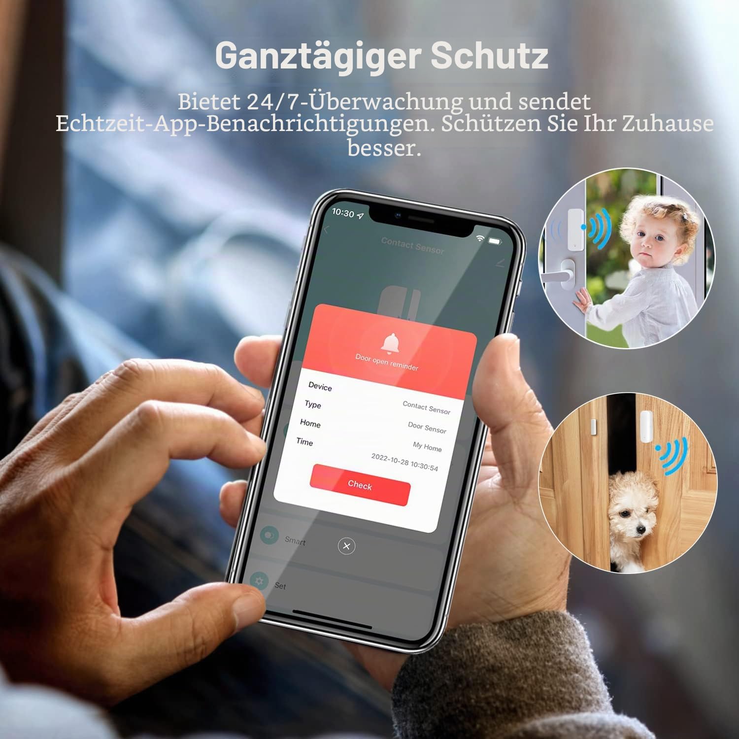 Smart WiFi Sensor für Türen und Fenster, Alarm für Türen und Fenster, Smart Tür- und Fensterkontaktsensor für die Heimsicherheit, kompatibel mit Alexa.4 Stück