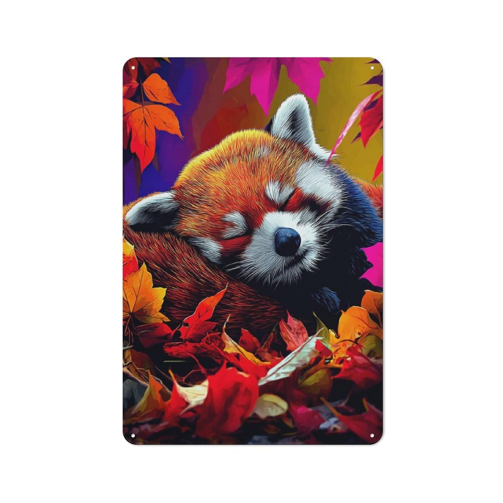 Junmoney Autumn Red Panda Dream -4 Vintage Metal Plaque 30X20cm For Café Or Restaurant, A Decorative Gift For A Newly Furnished Café And Restaurant