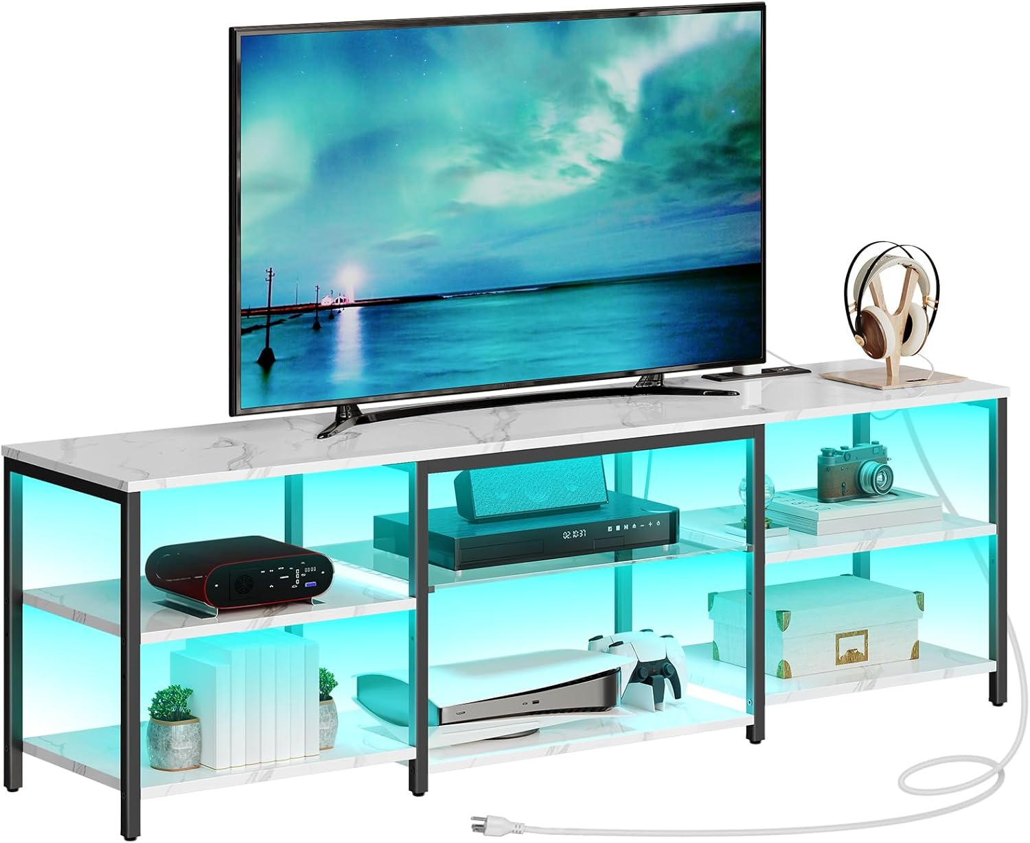 HOOBRO LED TV Stand for 75 Inch TVs with Charging Station
