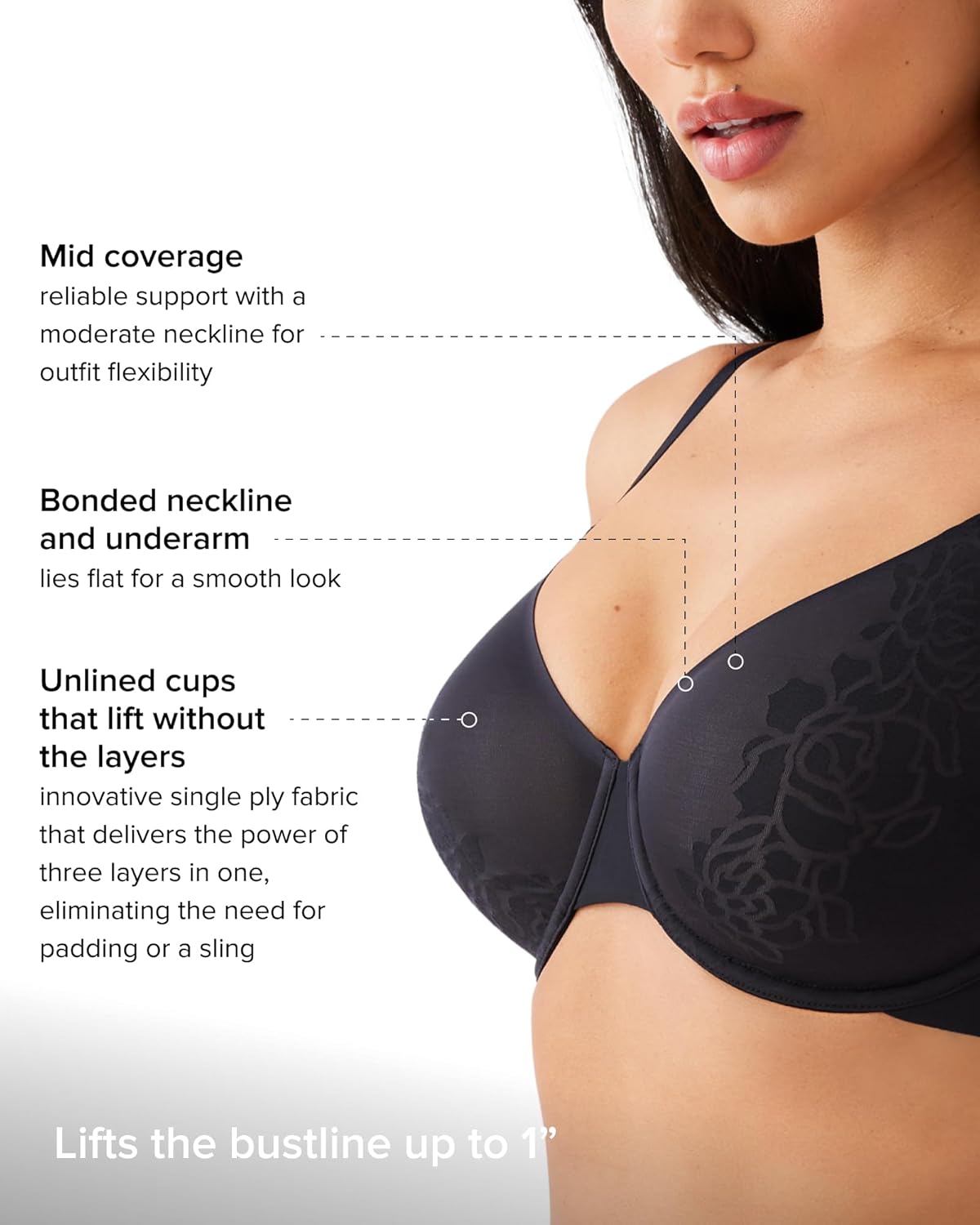 Wacoal Womens Confidence Boost Unlined Mid Coverage Underwire Bra, 855380 - Image 4