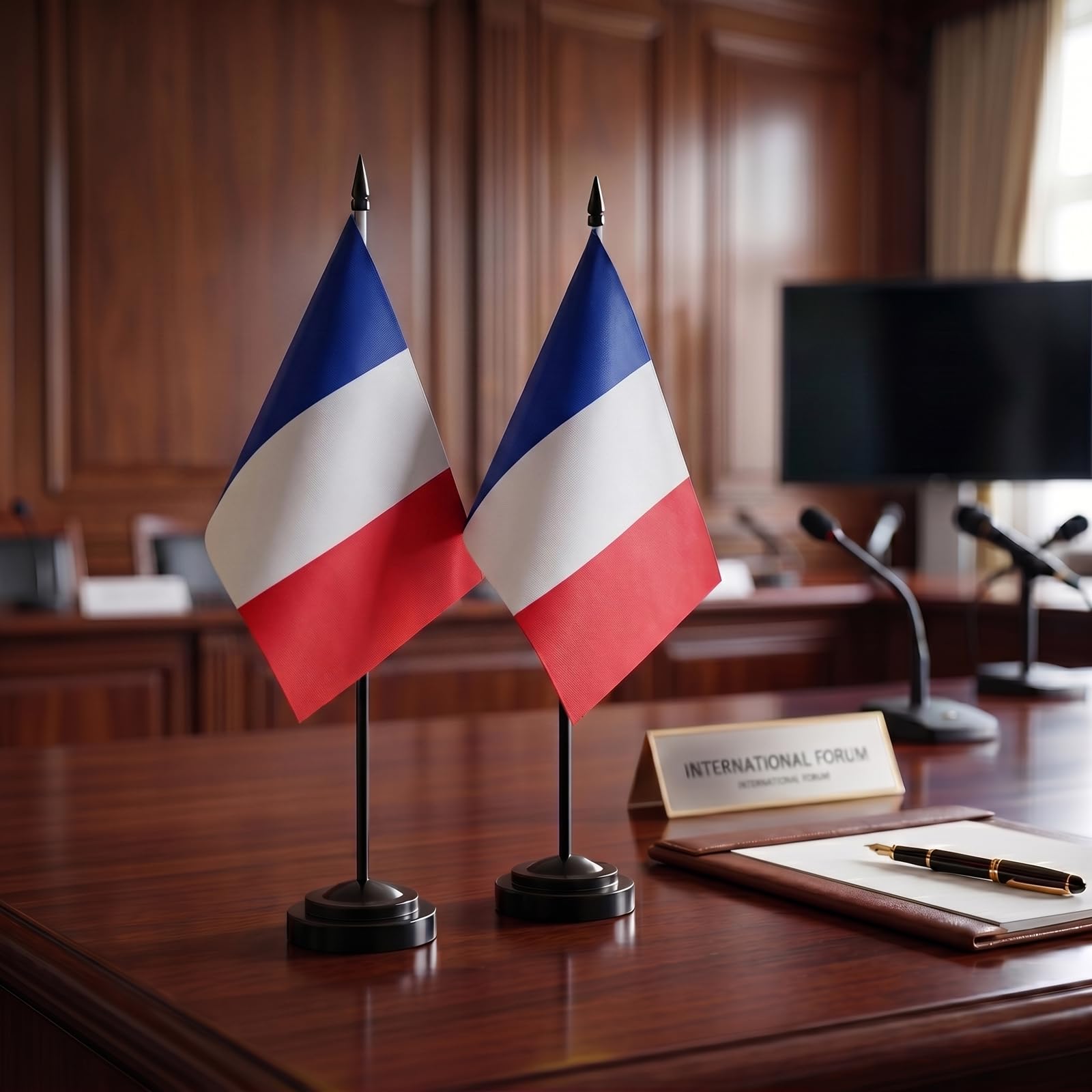 Drapeaux de Table France Lot de 2, 21 x 14 cm, Mini Drapeaux en Polyester avec Mât et Socle Plastique
