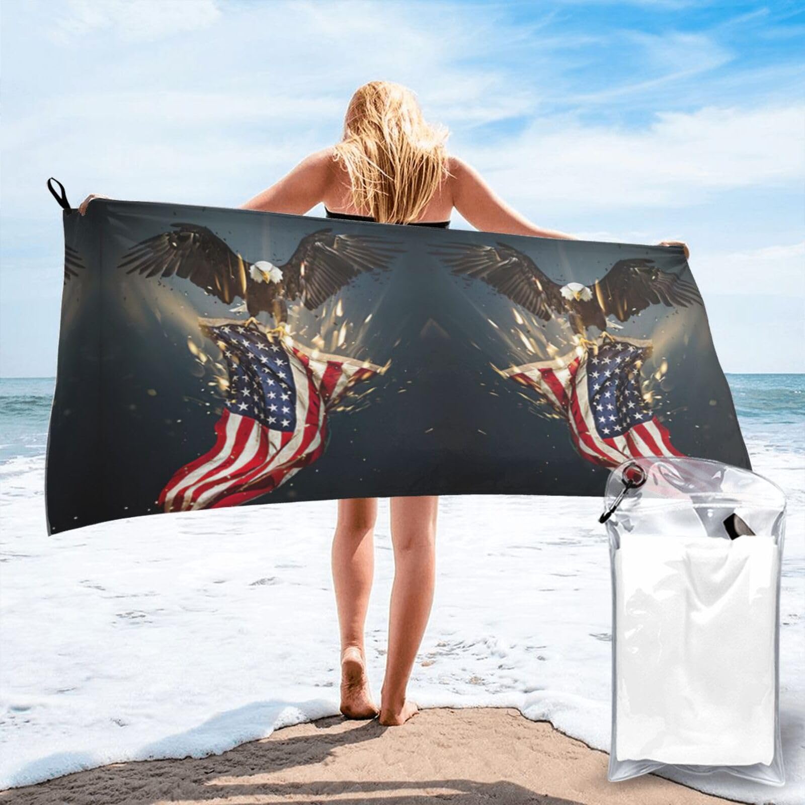 ENGhjes North American Bald Eagle Print Camping Towel Fast Drying Bath Beach Shower Wrap For Gym Camping Vacation Adults Portable Gift