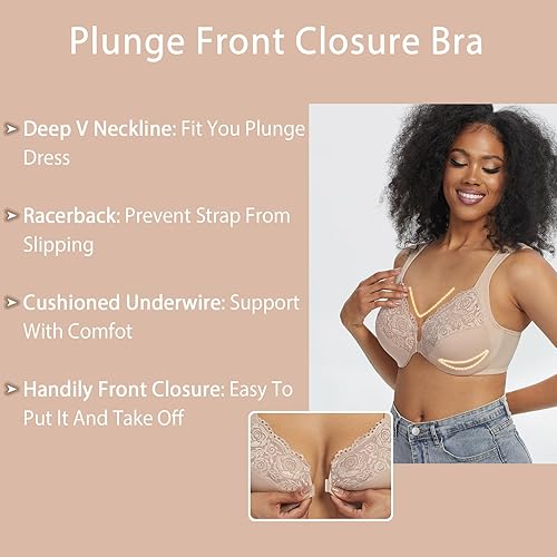 Miniatura 3 de HACI Sujetador de cierre frontal para mujer con aros sin relleno cobertura completa talla grande