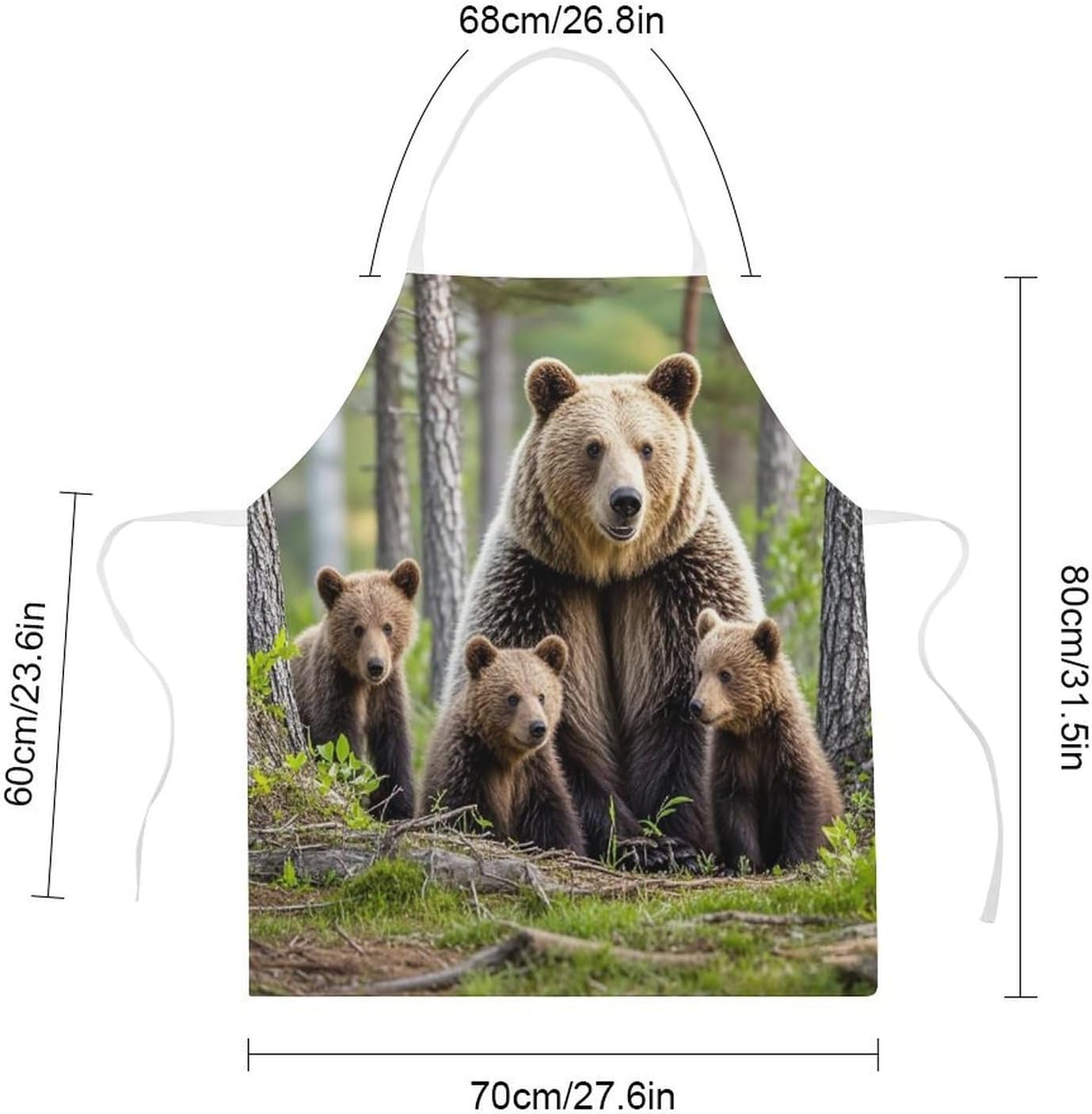 Mother Bear Cubs Chef Apron Lightweight Soft Adjustable Bib Apron Cute Restaurant Work Aprons Washable Cooking Kitchen Aprons for Men Women Waiters