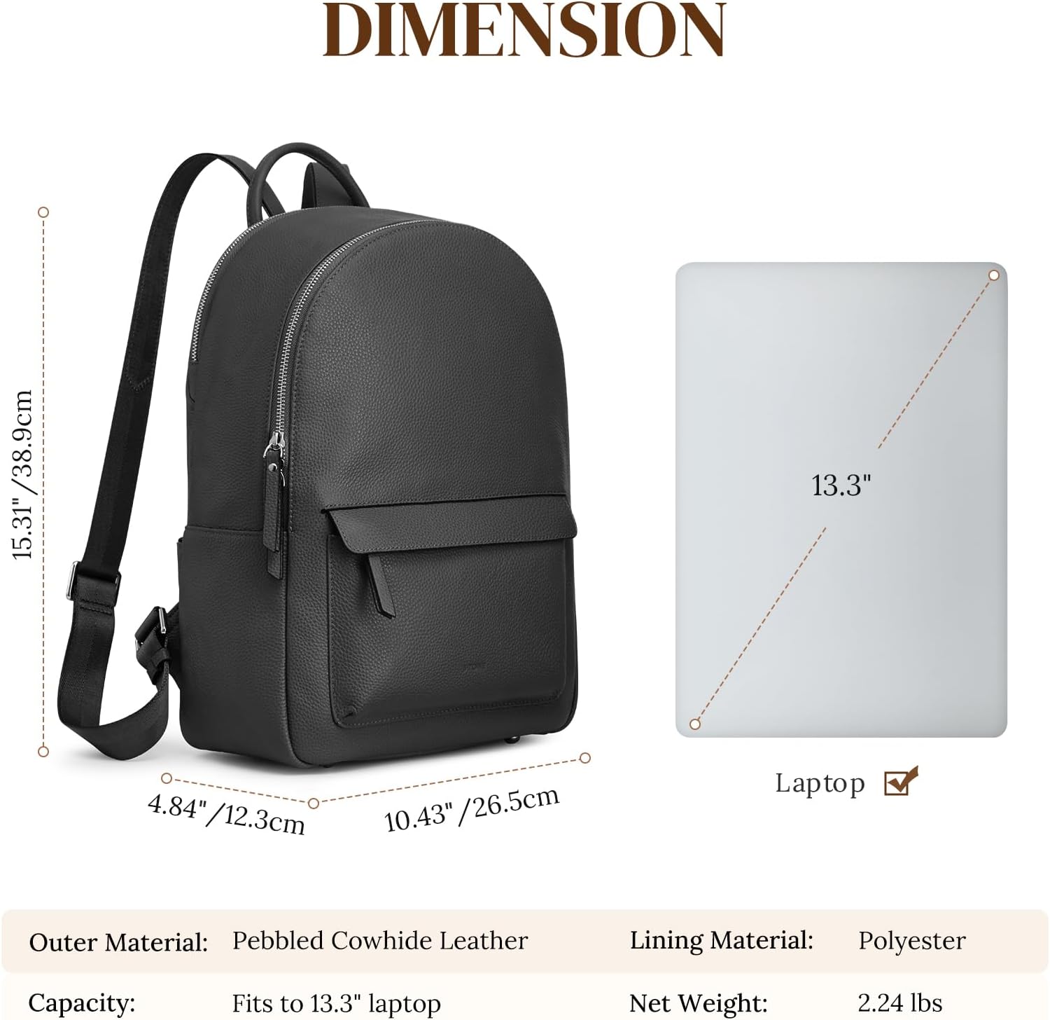 S-ZONE Genuine Leather Backpack Purse for Women Travel Backpack Classic Work Shoulder Bag Business Daypack Adjustable Straps Medium - Image 3